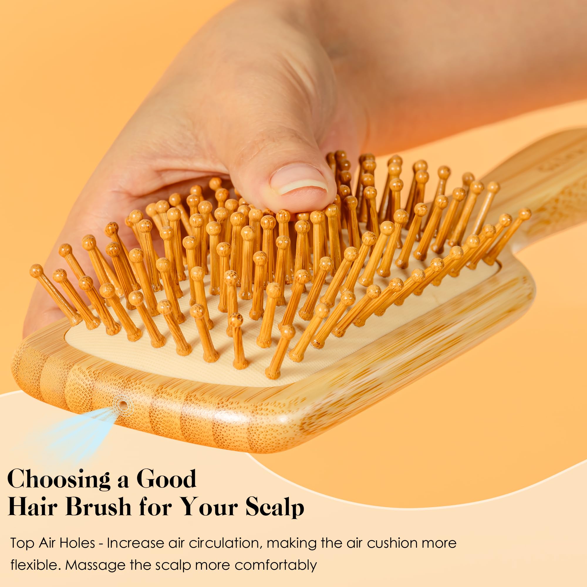 Gainwell brosse cheveux bambou, dents à boules, stimulation douce du cuir chevelu.