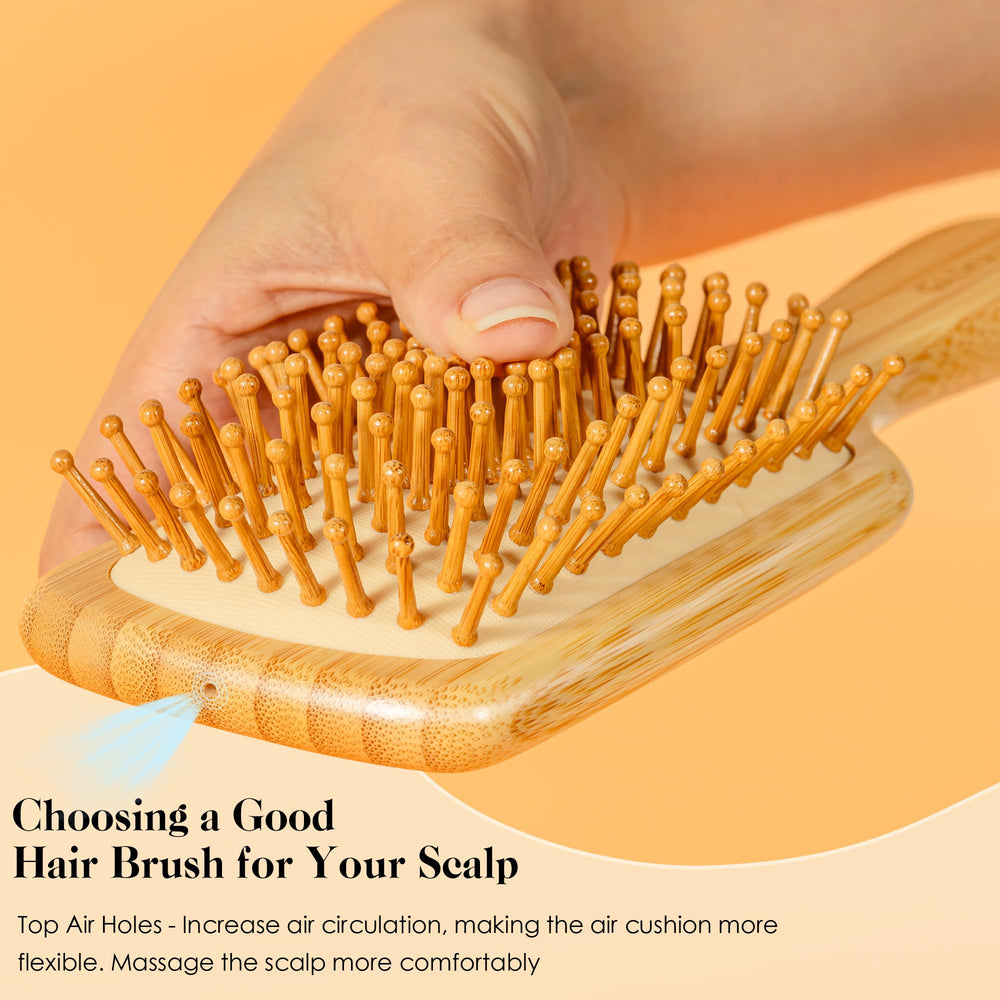 Gainwell brosse cheveux bambou, dents à boules, stimulation douce du cuir chevelu.