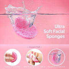 Éponge visage compressée GAINWELL rose, emballage pratique pour rangement et transport.