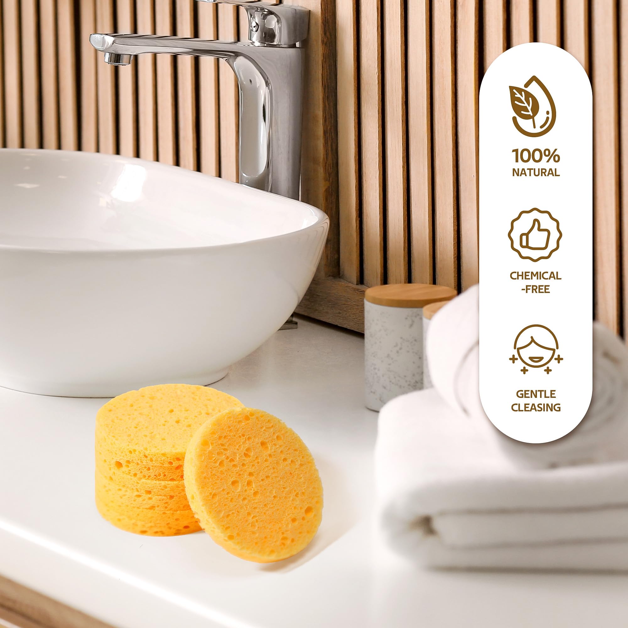 Gainwell éponges faciales compressées utilisées à domicile pour une expérience spa maison.