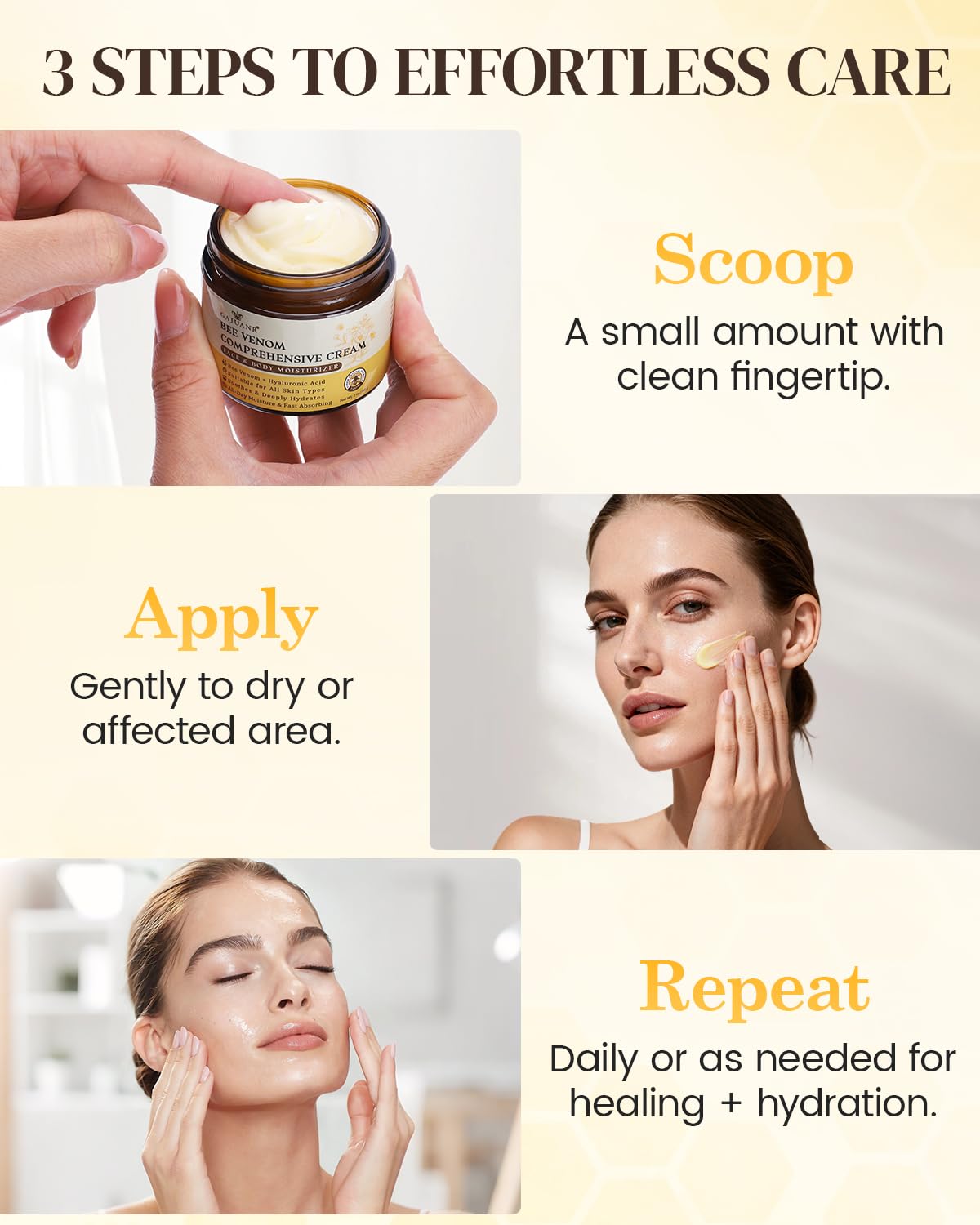GAJUANR Venin d'Abeille crème application douce sur le cou et les bras.