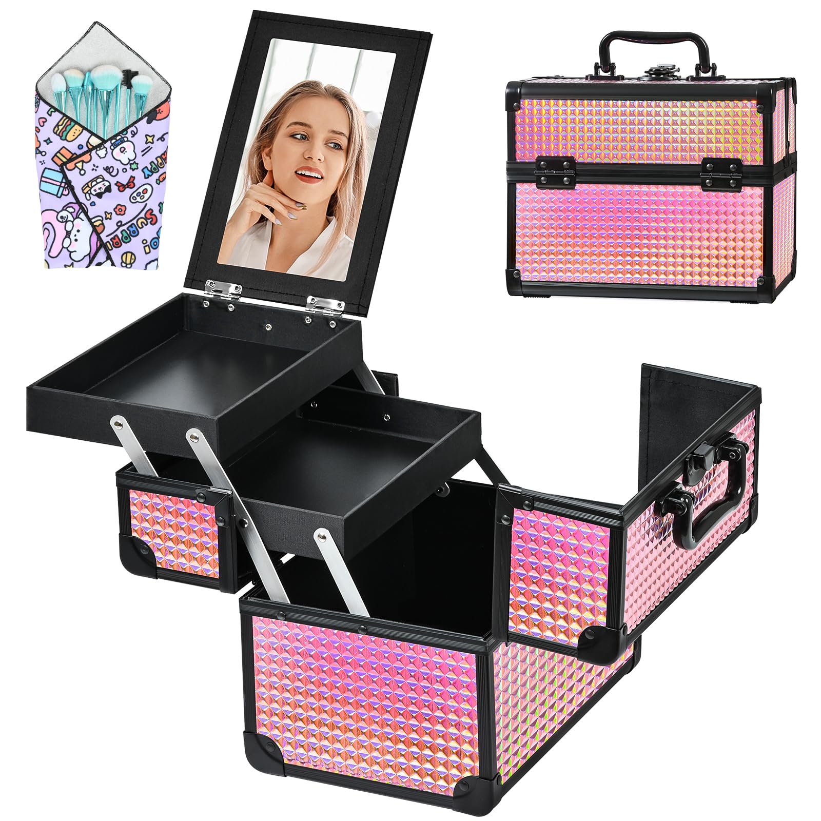 GALHUBIS coffret maquillage portable avec miroir intégré, pratique en déplacement.