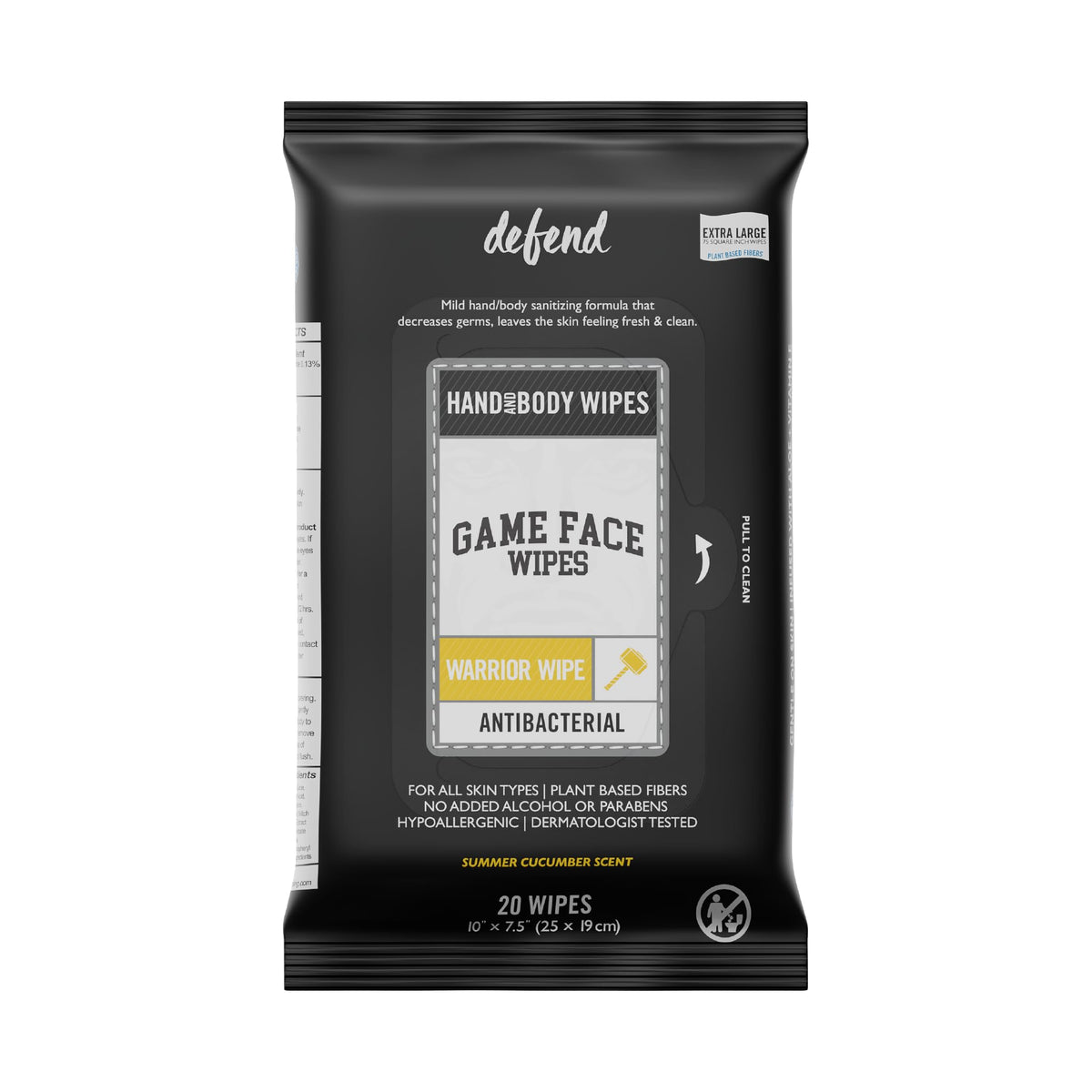 Game Face Warrior Wipes emballage XL, pratique pour nettoyer les mains en déplacement.