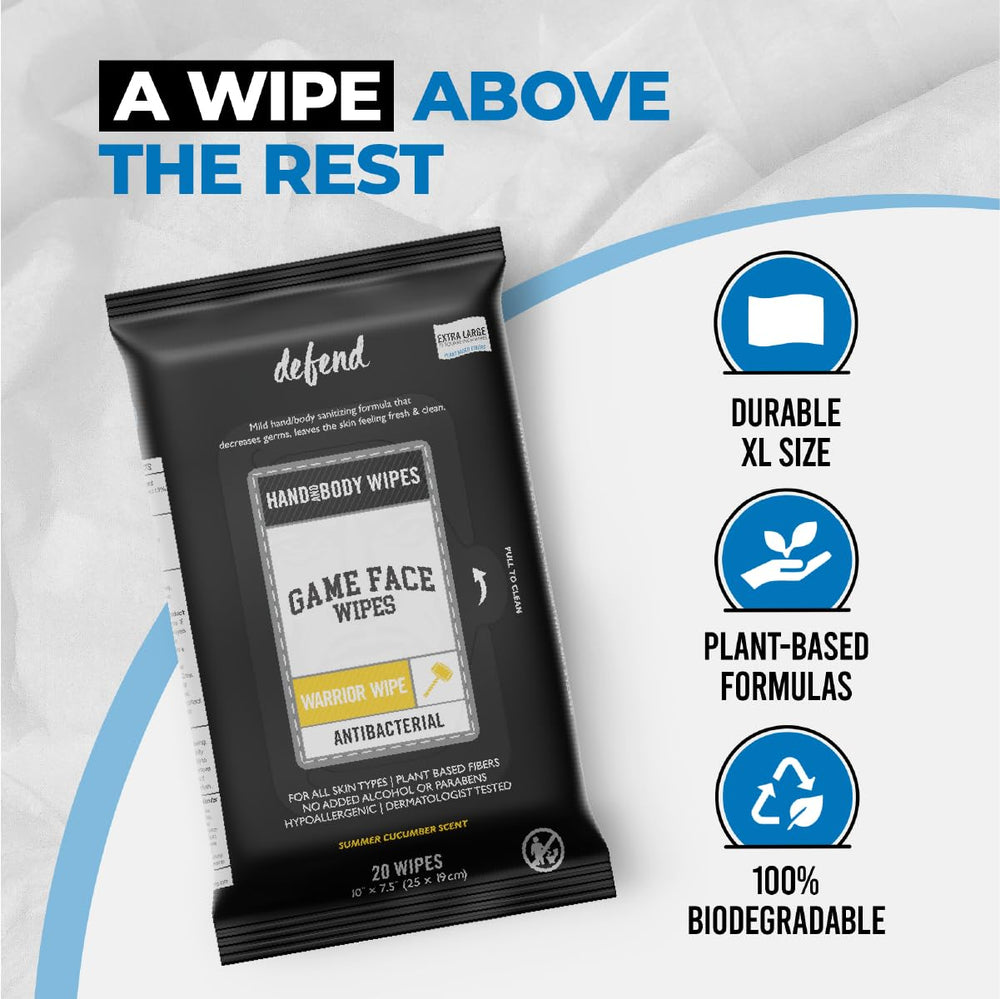 Game Face Warrior Wipes utilisation salle de sport, nettoie mains et équipements.