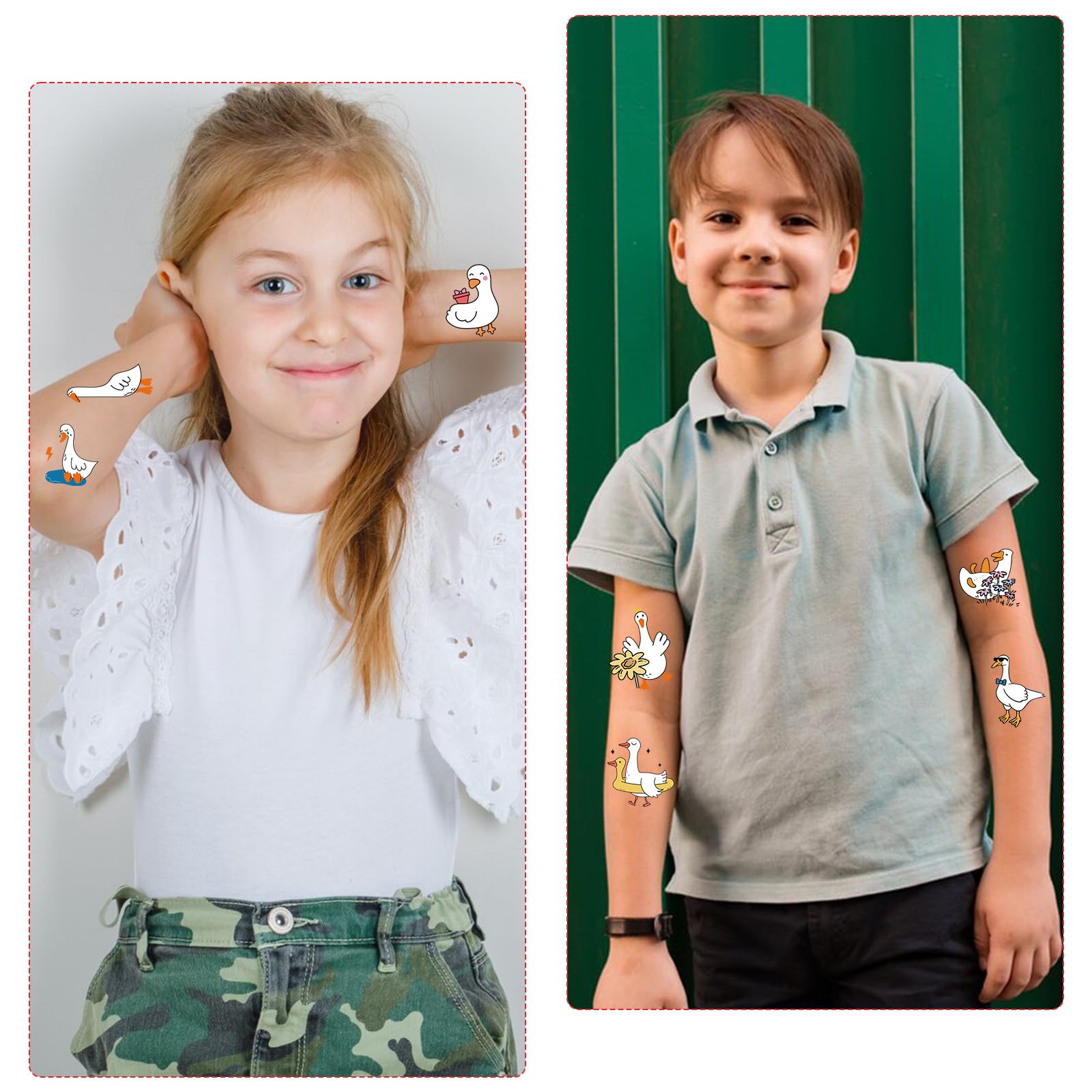 Utilisation polyvalente des tatouages oie Gameza – décor fête, récompense ou cadeau