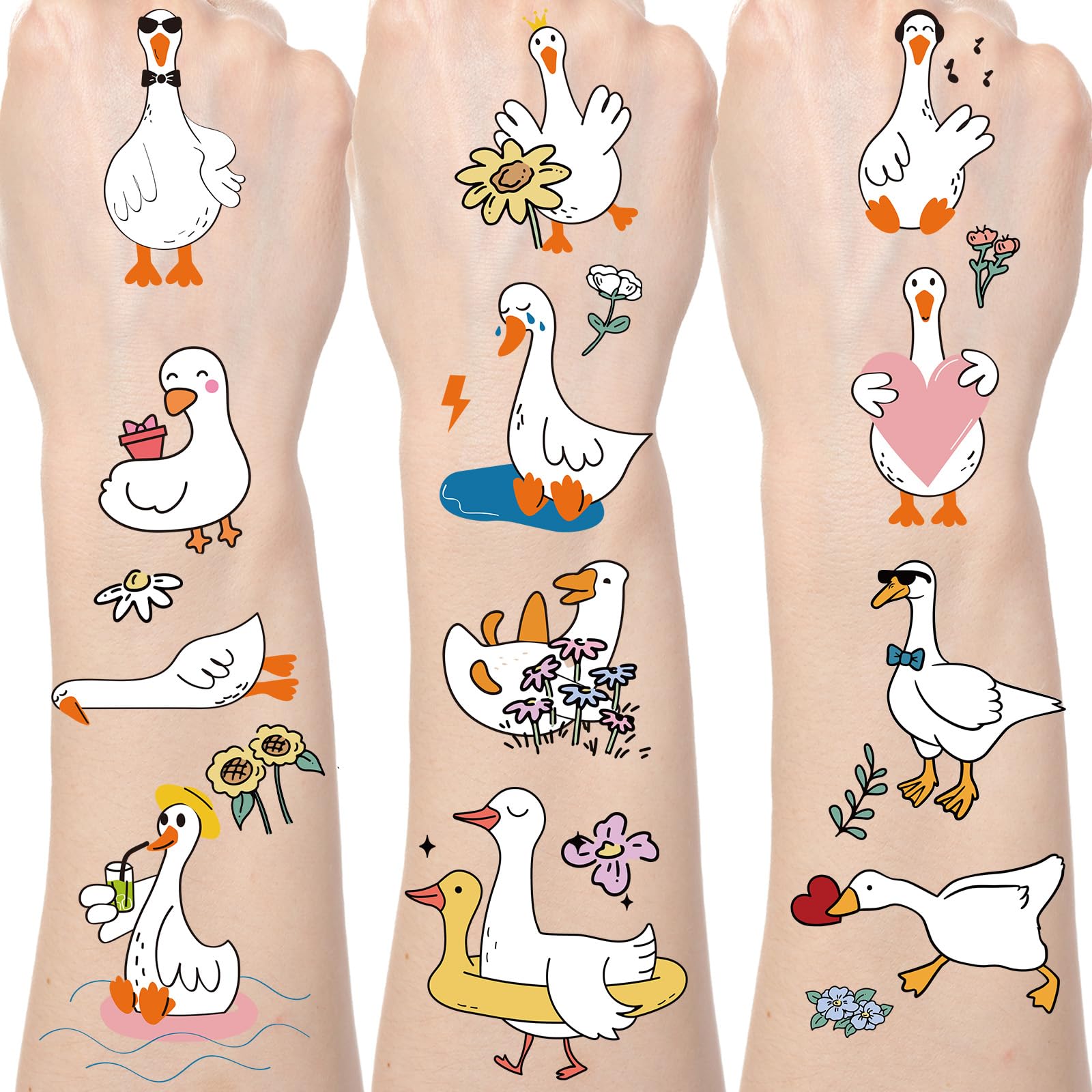 Tatouage temporaire Gameza oie rigolote – six feuilles pour décor d'anniversaire