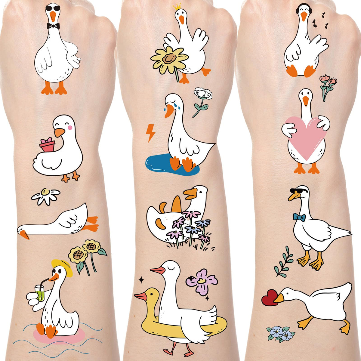 Tatouage temporaire Gameza oie rigolote – six feuilles pour décor d'anniversaire