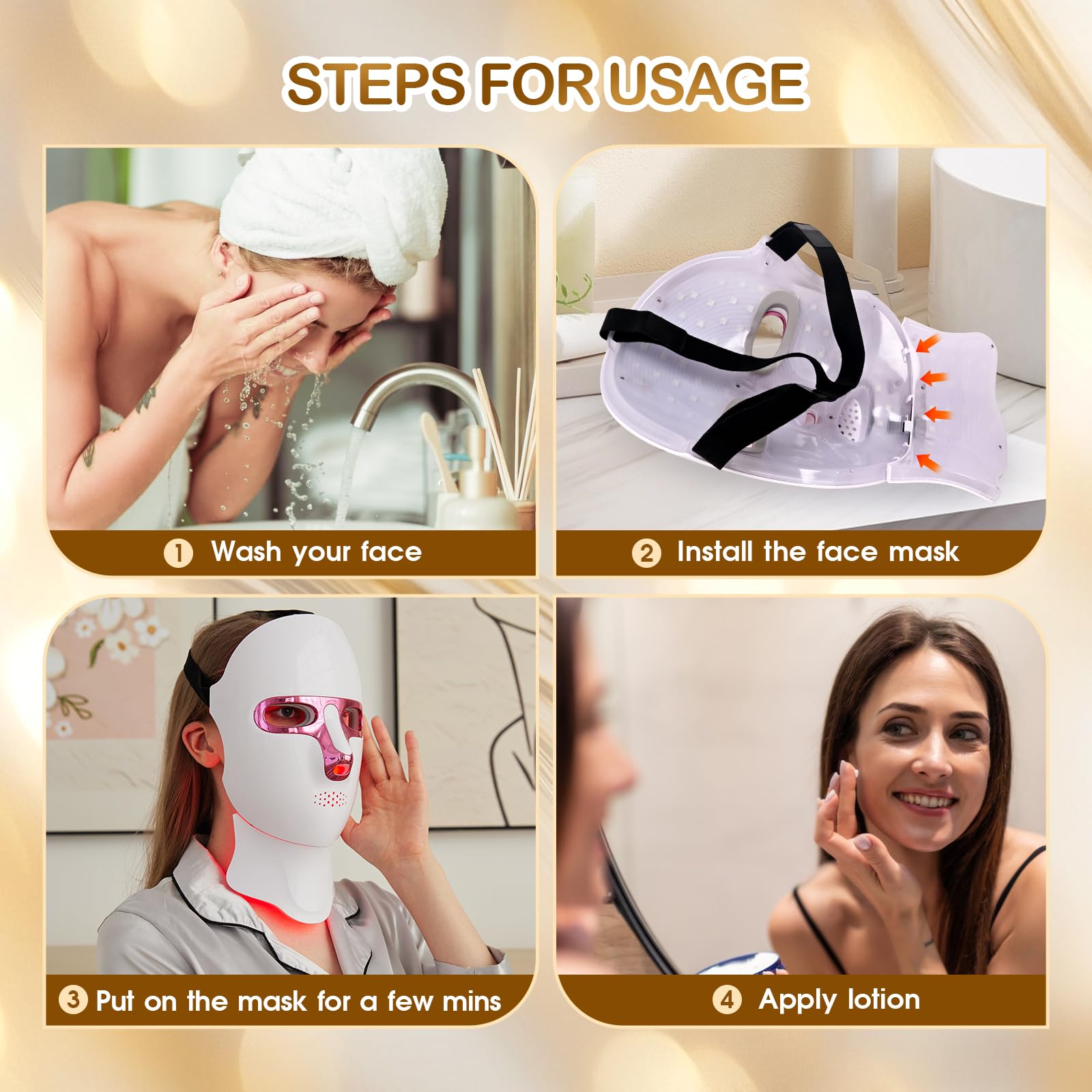 Masque LED GANOEL rechargeable – charge rapide et longue autonomie.