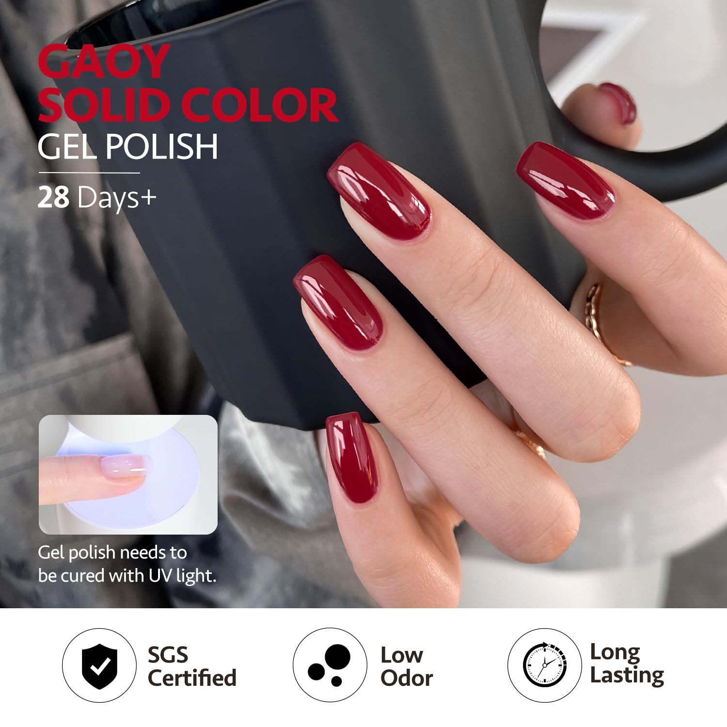GAOY Berry Collection 60-second UV cure for fast, durable nails.