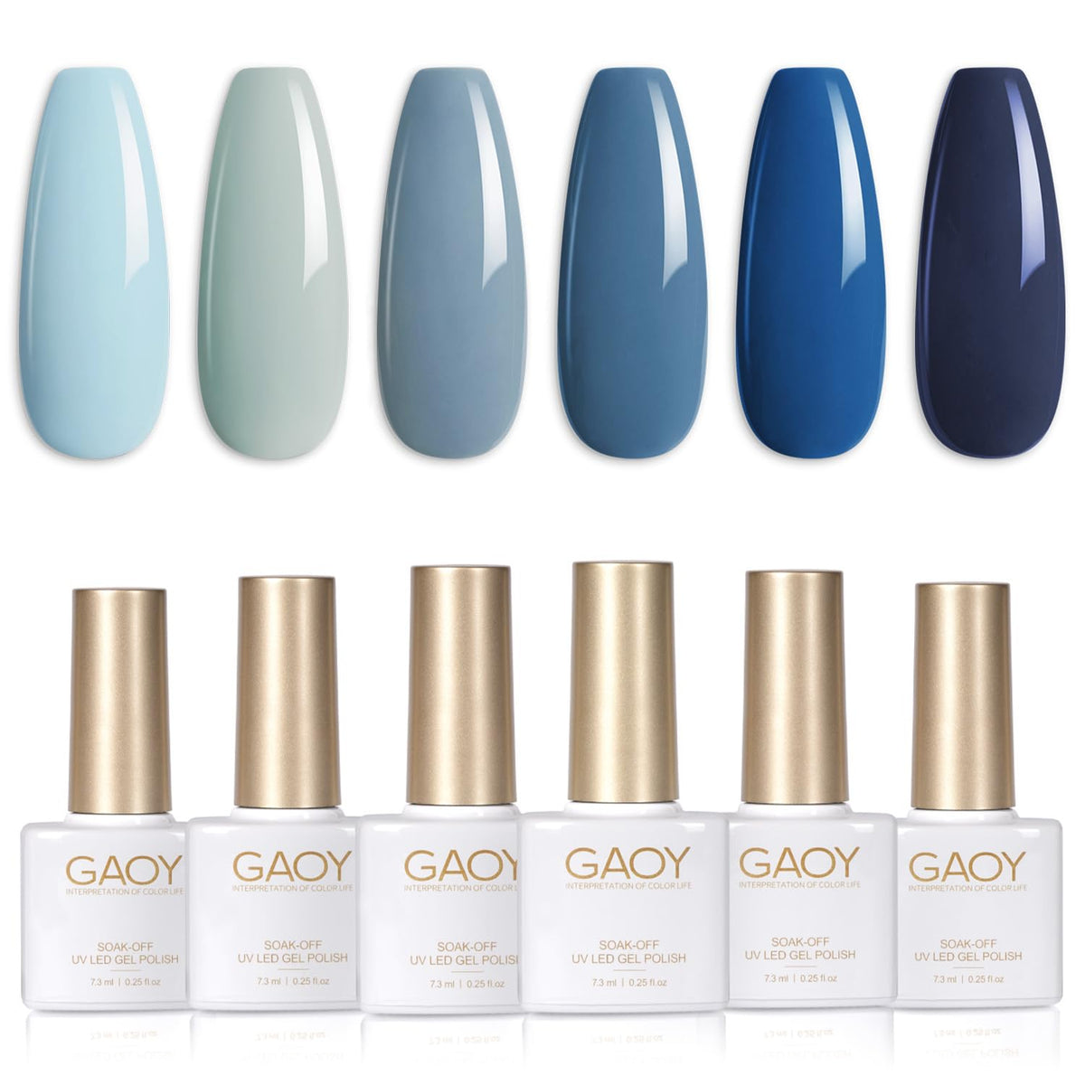 GAOY Blue Navy gel nail polish set swatches for salon-at-home nails.