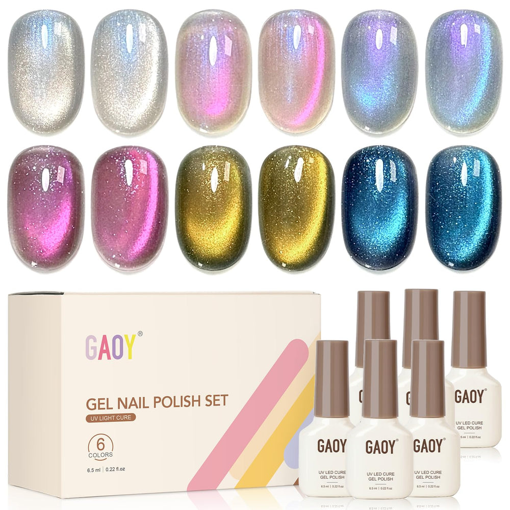 GAOY Cat Eye Gel bleu: vernis holographique avec effet oeil de chat.