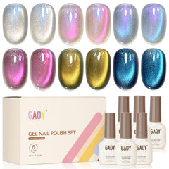 GAOY Cat Eye Gel bleu: vernis holographique avec effet oeil de chat.