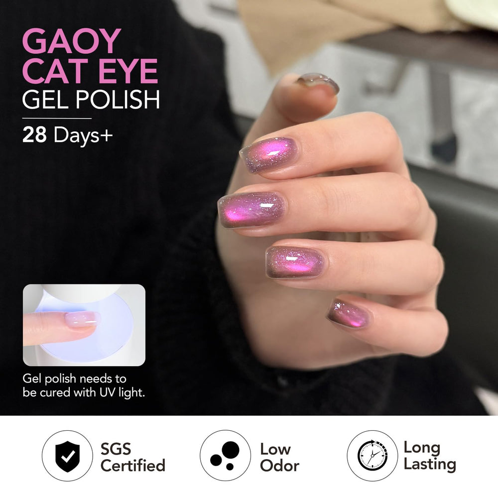 GAOY Cat Eye Gel emballage etui: packaging élégant et pratique pour une utilisation à domicile.