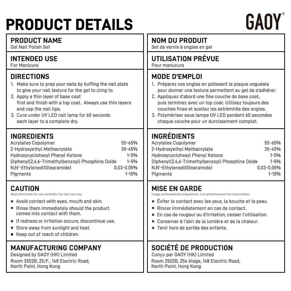GAOY Chrome Platinum Glitter manucure maison, six couleurs pratiques.