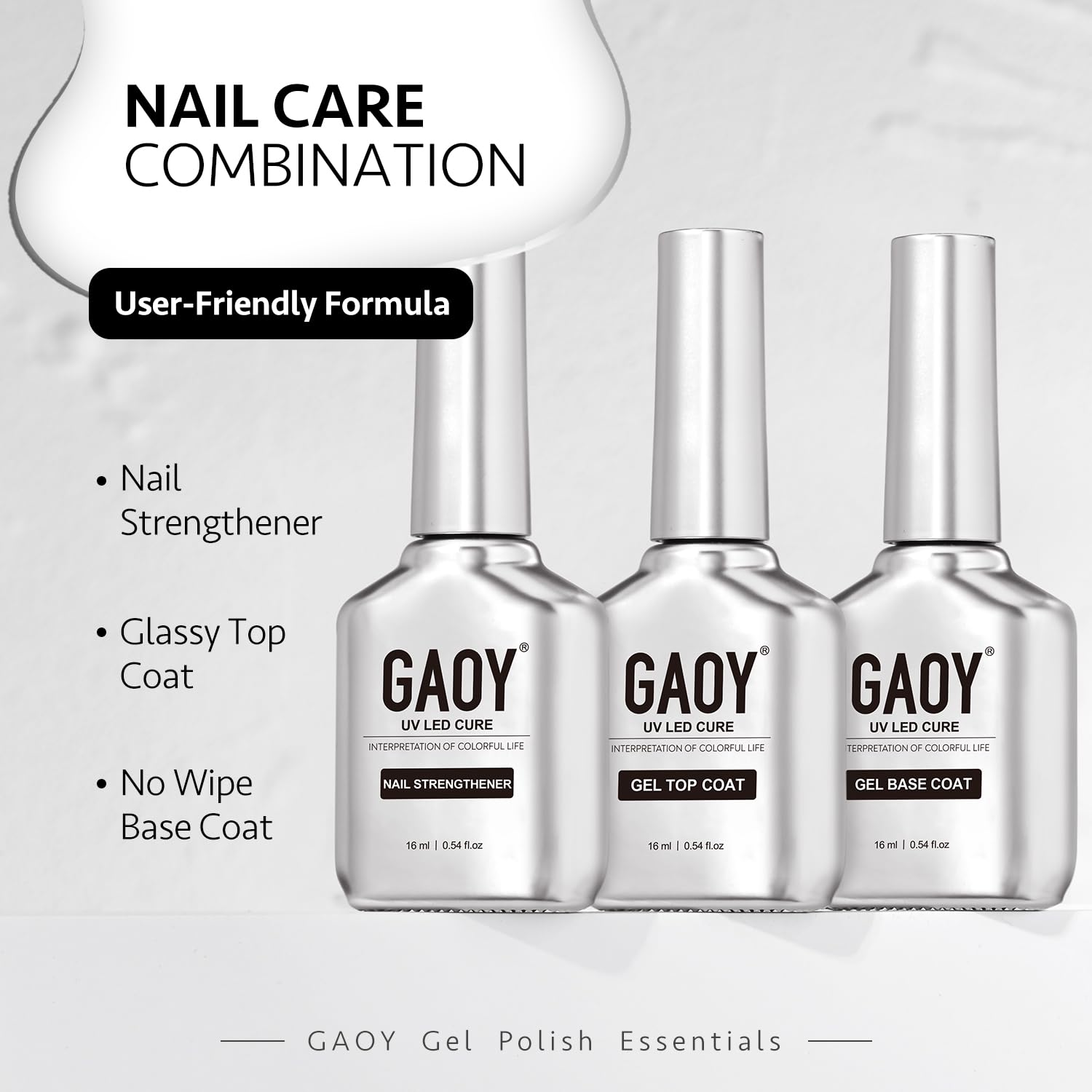 GAOY cure-uv-60-secondes-base-et-couche-de-finition: cure rapide pour une base et une finition durables.