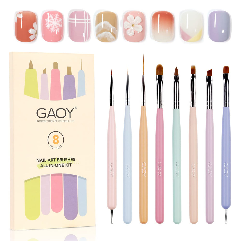 GAOY ensemble de 8 pinceaux pour ongles, dessiner des motifs avec précision.
