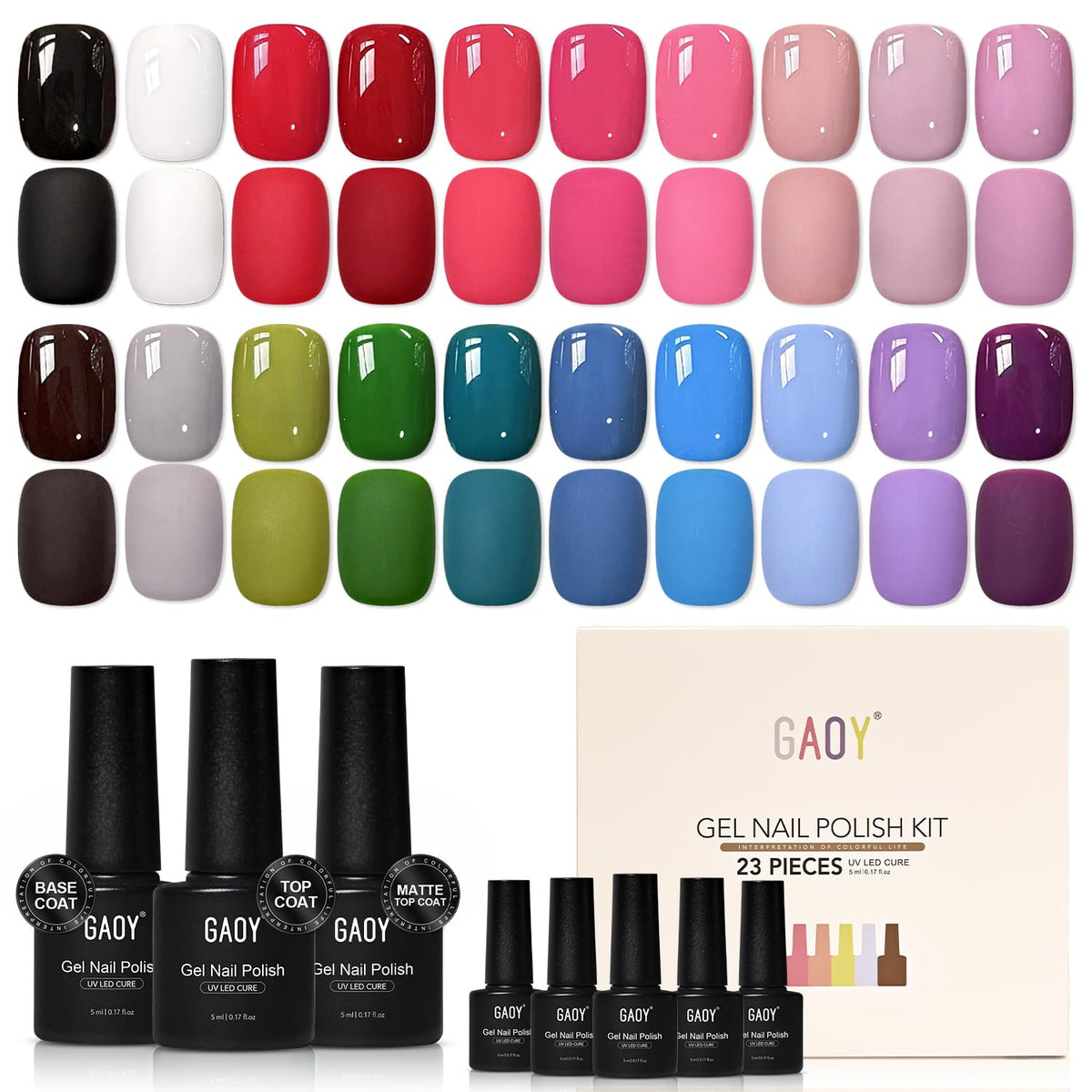 GAOY ensemble vernis gel 23 pièces pour manucure à domicile.