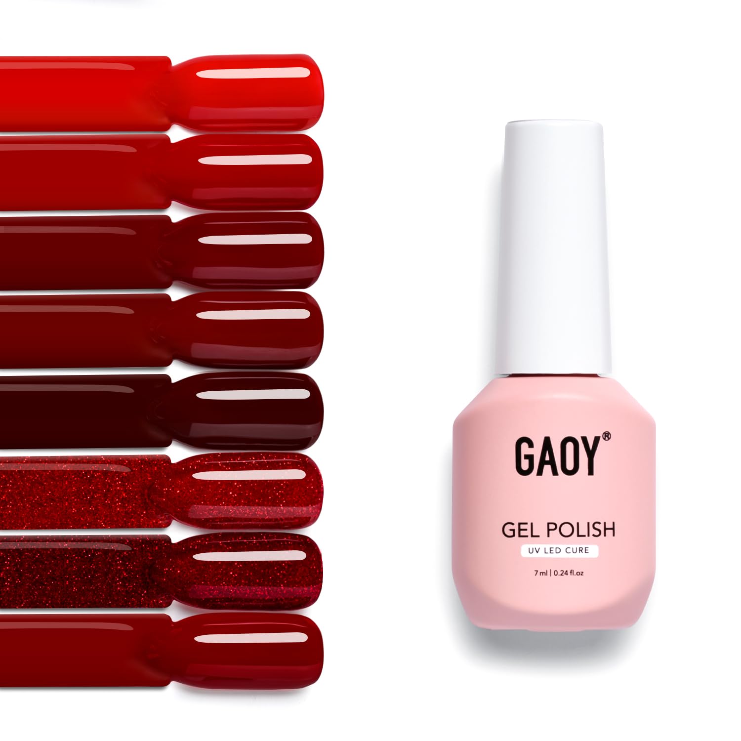 GAOY ensemble vernis gel rouge huit couleurs: bouteilles prêtes pour motifs précis.