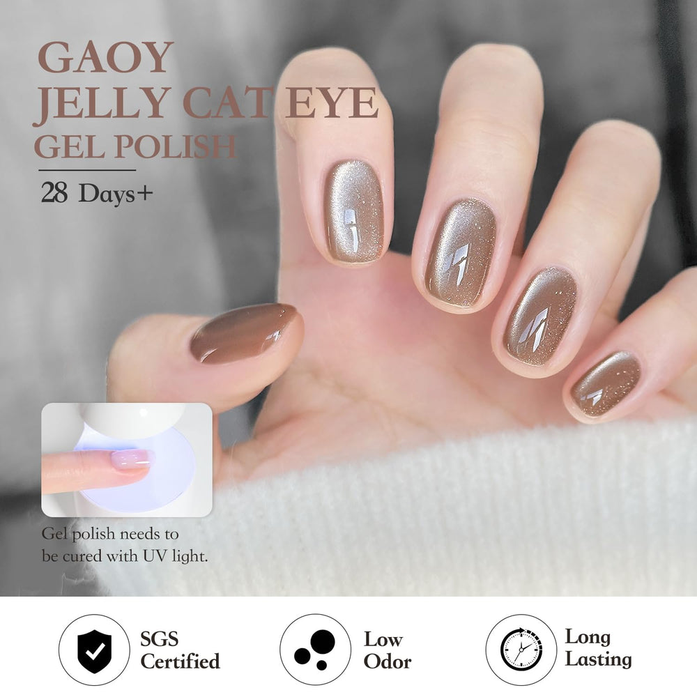 GAOY finition brillante avec effet oeil-chat et eclats scintillants.