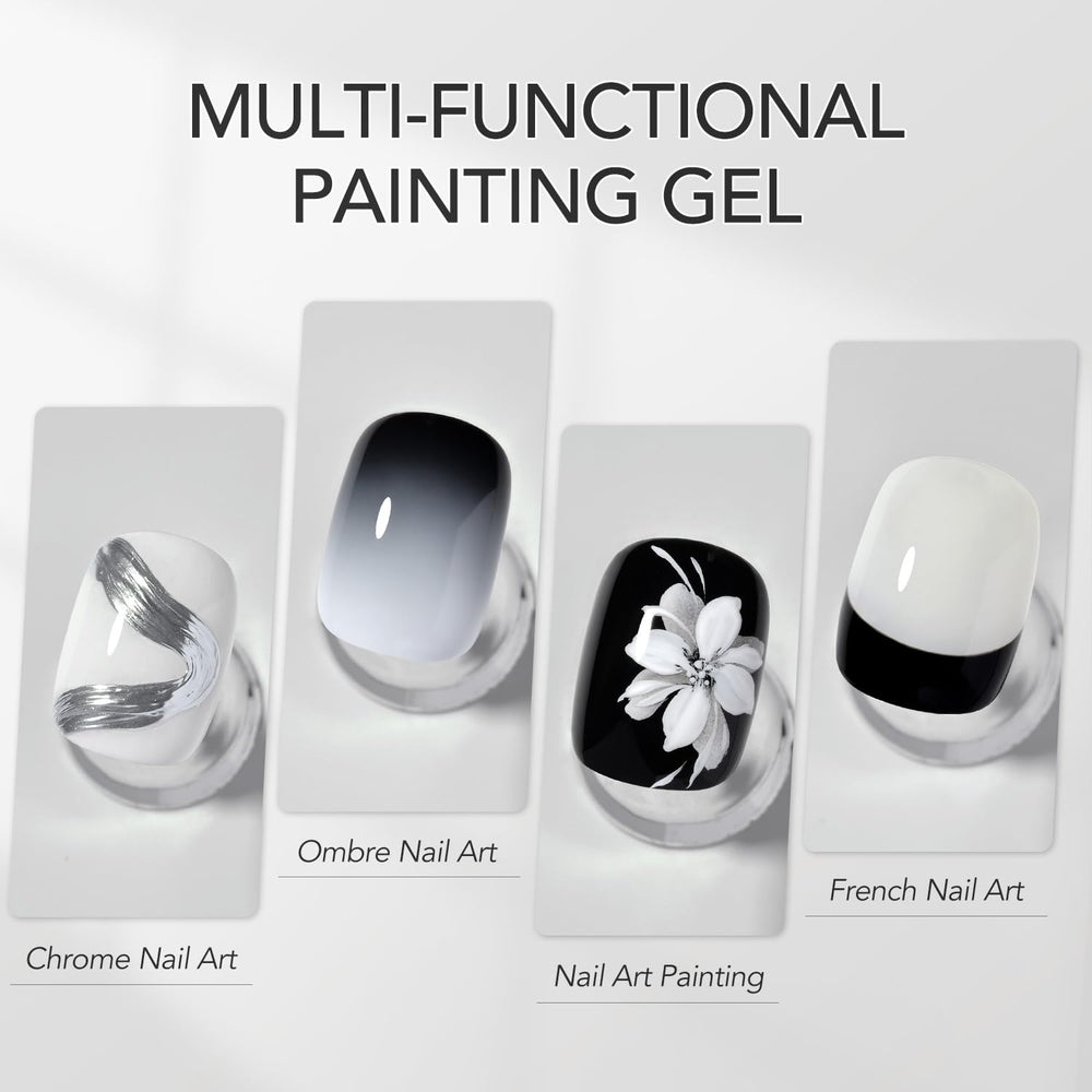 GAOY Gel noir et blanc – motifs floraux délicats pour manucure élégante