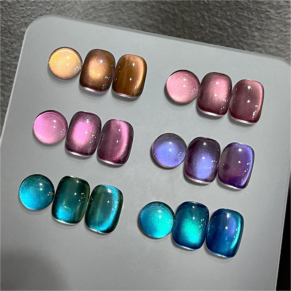 GAOY Glitter Cat Eye Gel Polish Set with magnet creates shimmering patterns at home.