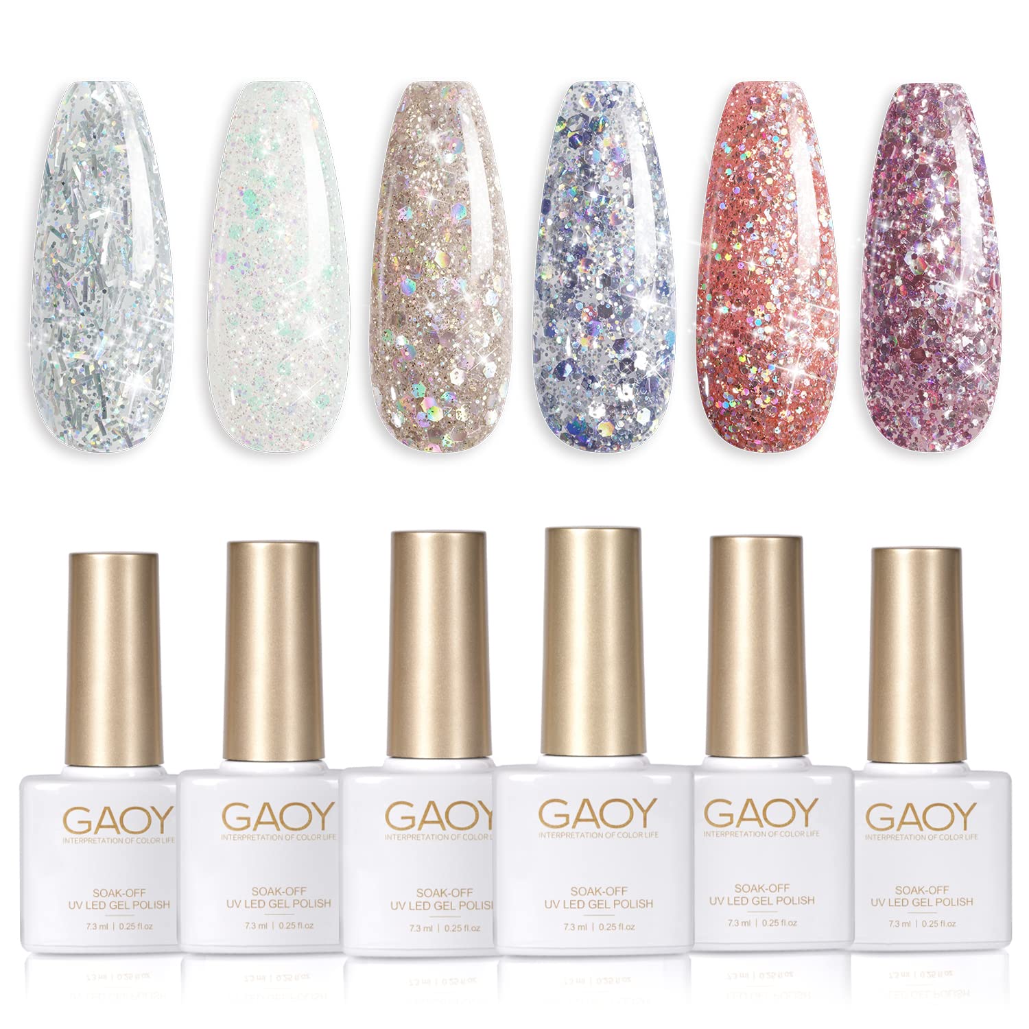 GAOY Glitter Inspire Kit: bouteilles 6 couleurs pour une manucure scintillante à domicile.