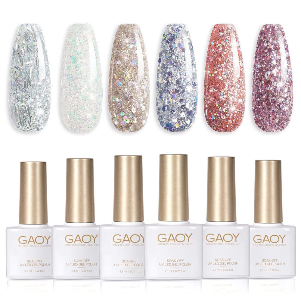 GAOY Glitter Inspire Kit: bouteilles 6 couleurs pour une manucure scintillante à domicile.