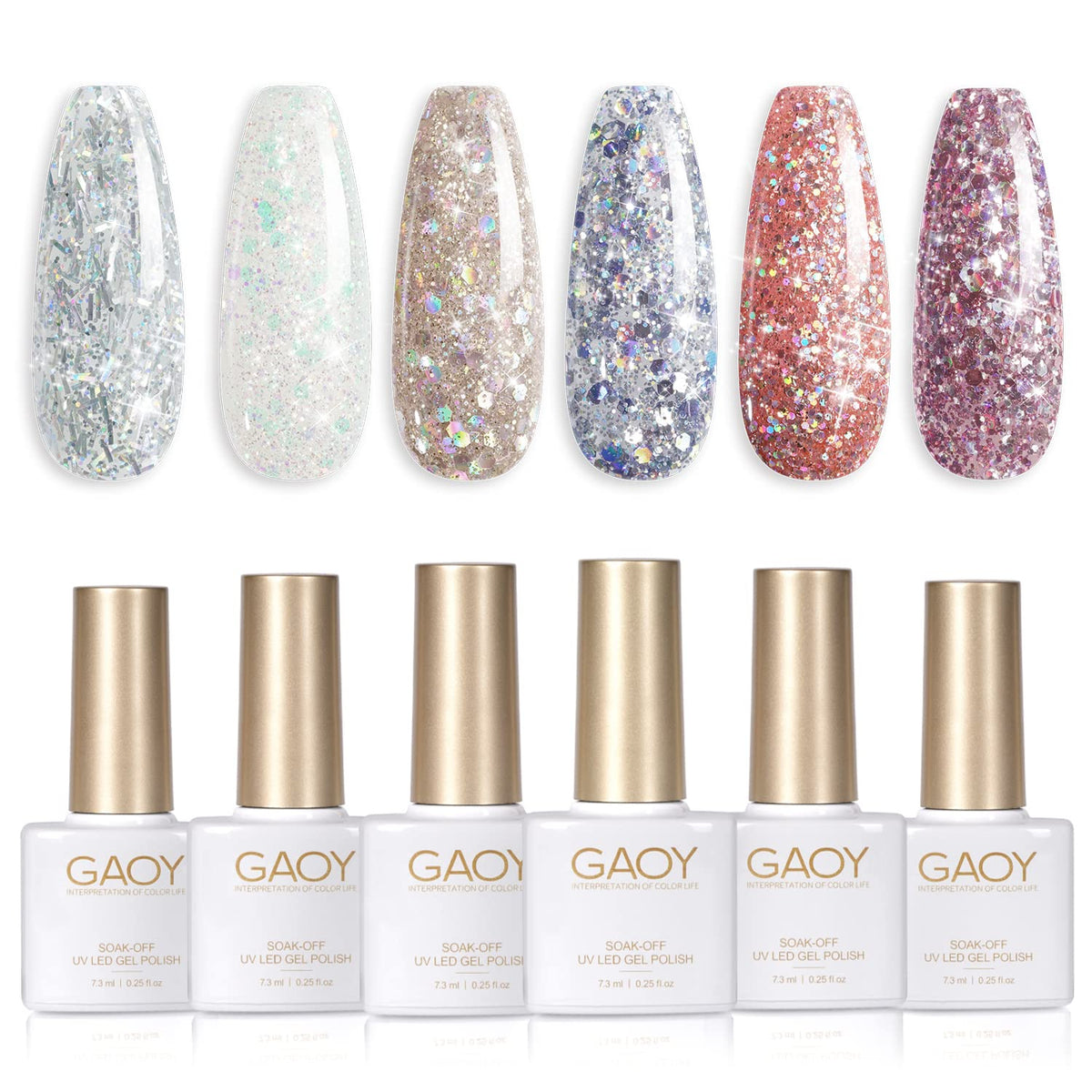 GAOY Glitter Inspire Kit: bouteilles 6 couleurs pour une manucure scintillante à domicile.