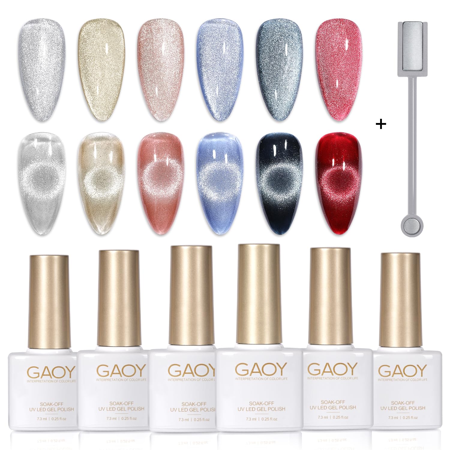 GAOY holographic glitter cat eye gel polish set with six colors for chic DIY nails