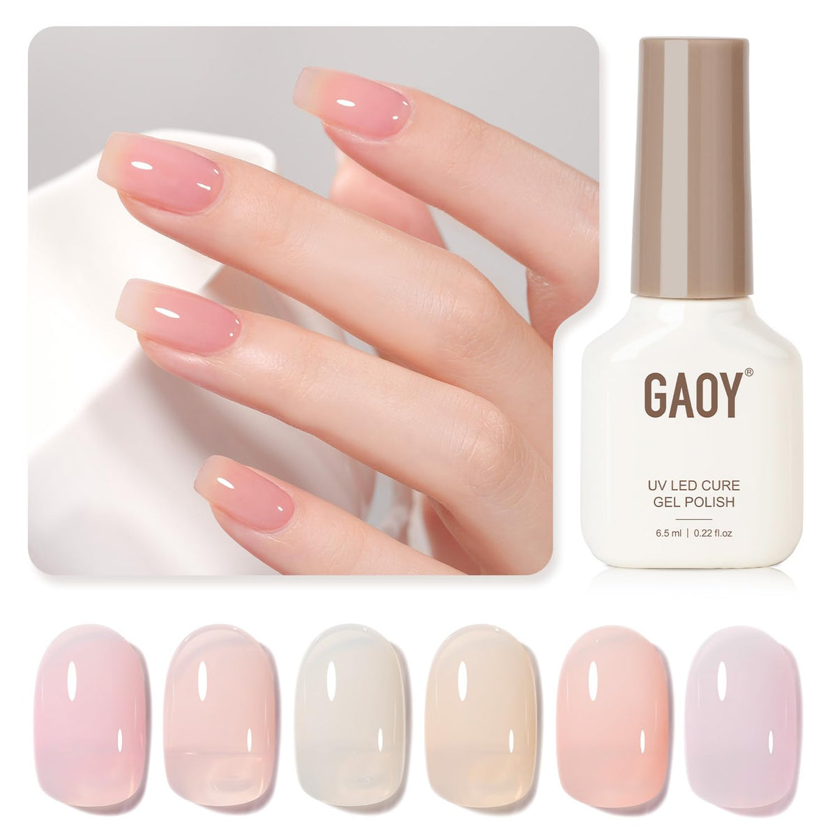 GAOY Jelly Gel pink bottle shows buildable color for everyday nails.