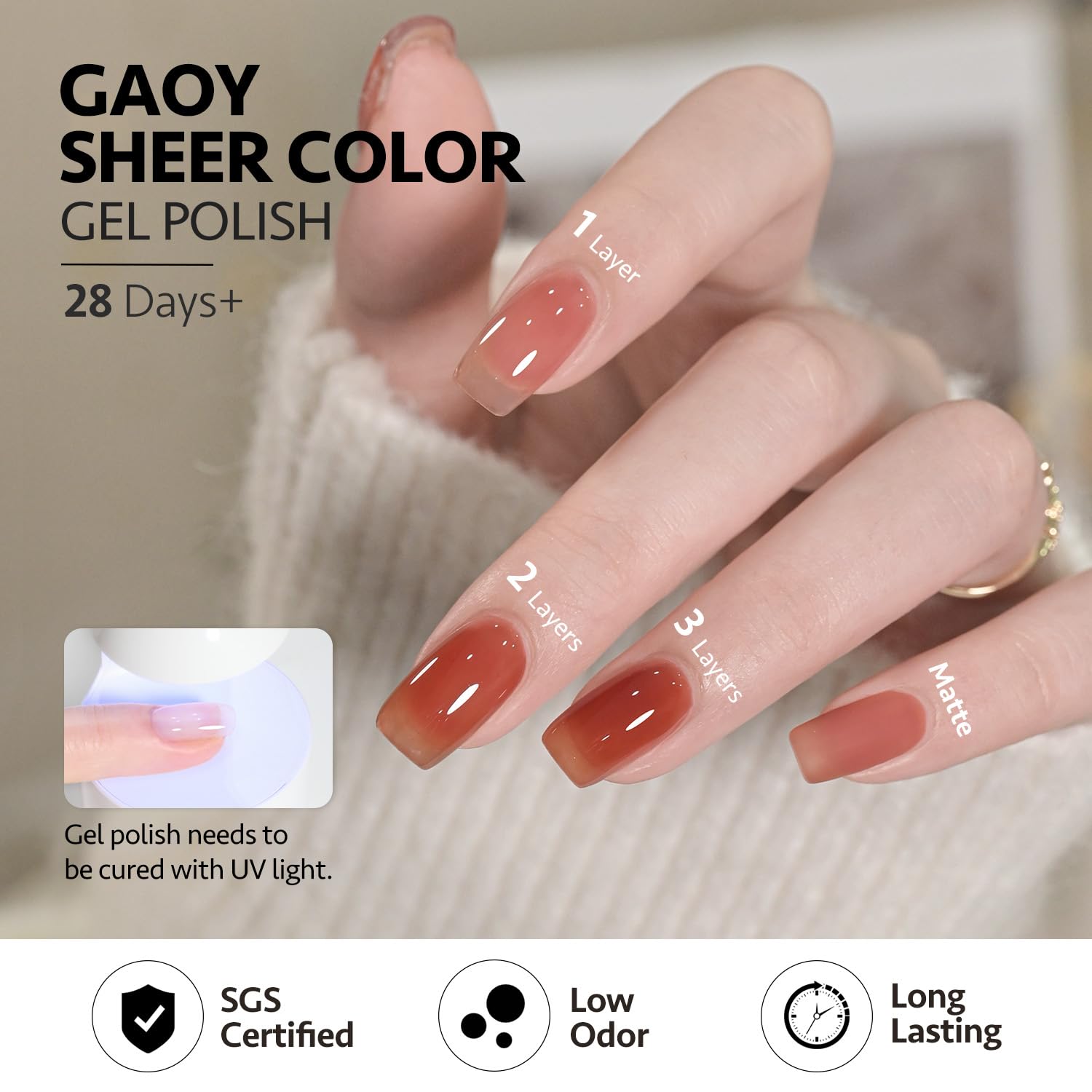 GAOY Jelly Gel Vernis Rouge, couleur vive pour un accent maîtrisé.