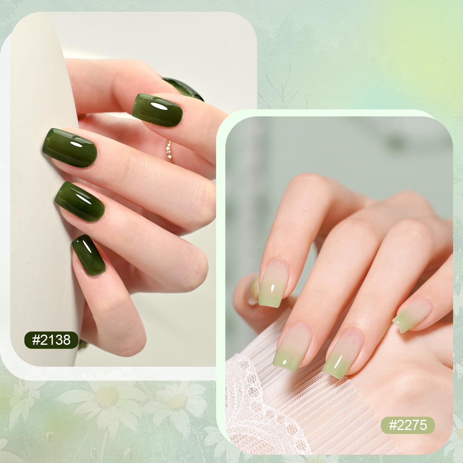 GAOY Jelly Green Gel Nail Polish Set packaging for home use.