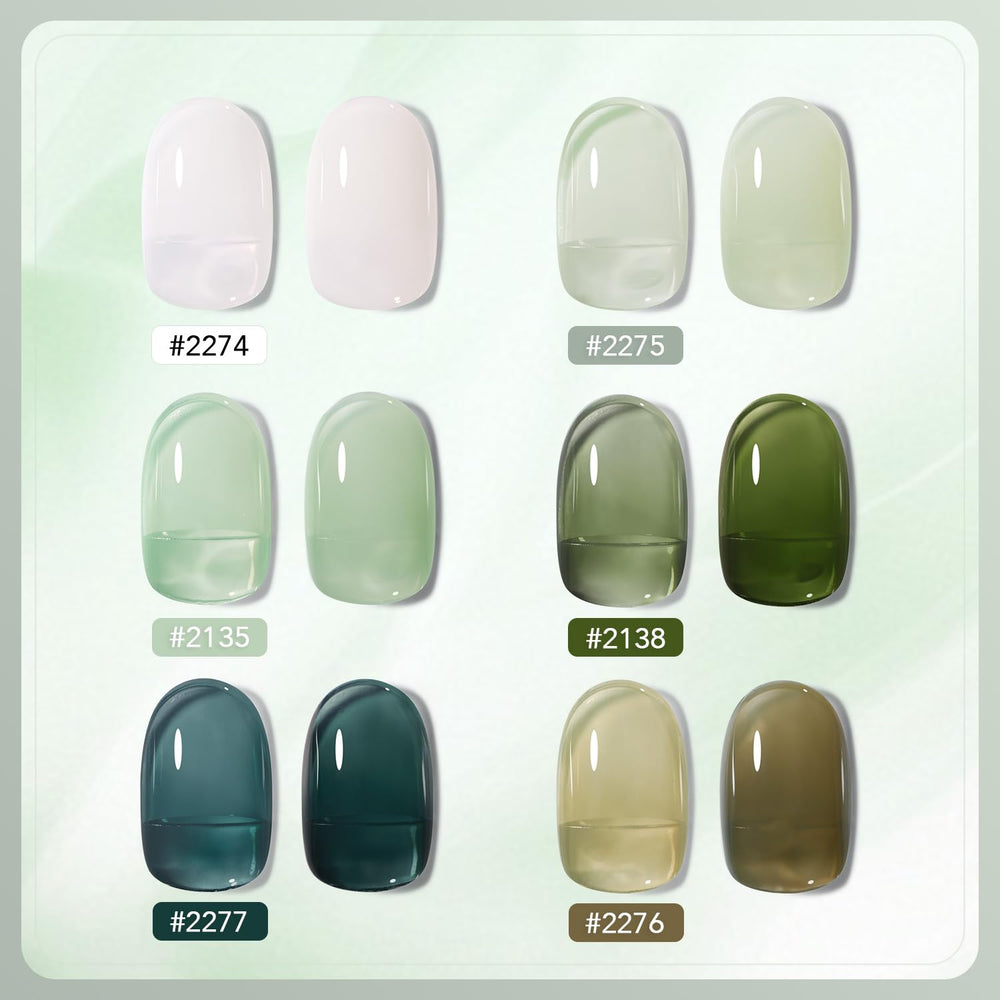 GAOY Jelly Green Gel Nail Polish Set close-up of application layers.