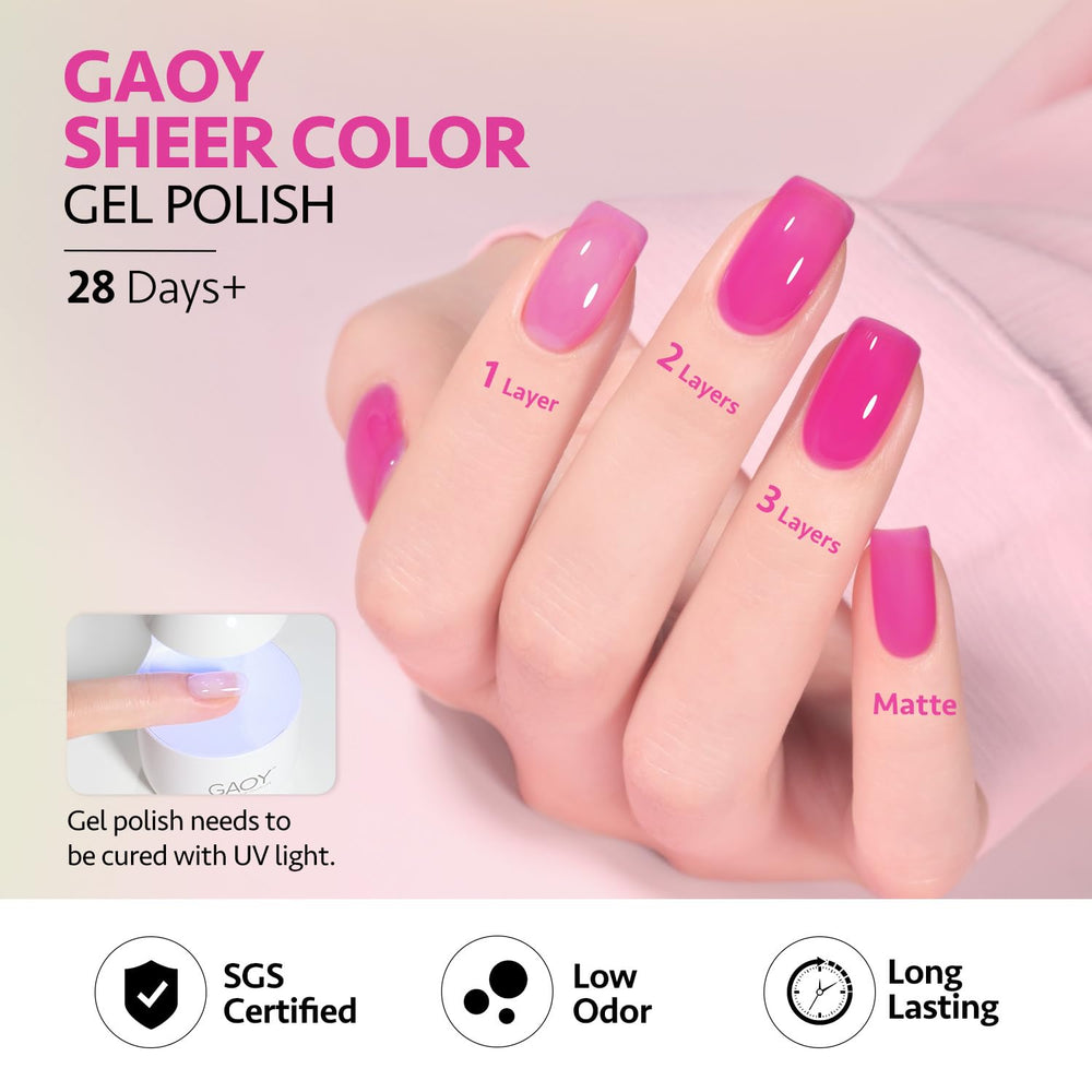 GAOY Jelly Neon gel at-home manicure showcases easy application.