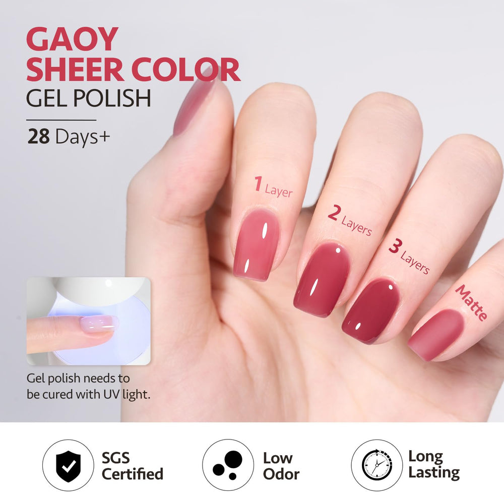 GAOY Jelly Nude Gel – finition brillante et tenue durable avec couche de finition.