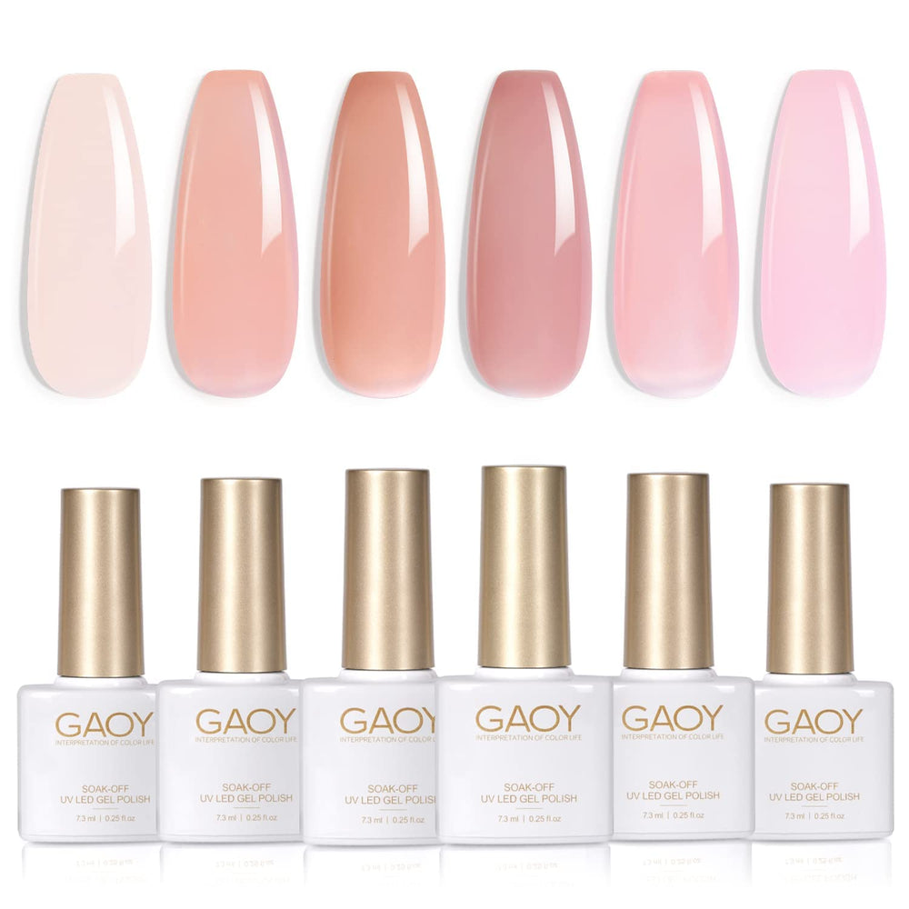 GAOY Jelly Nude Pink gel polish bottle closeup for glossy UV-cured nails.
