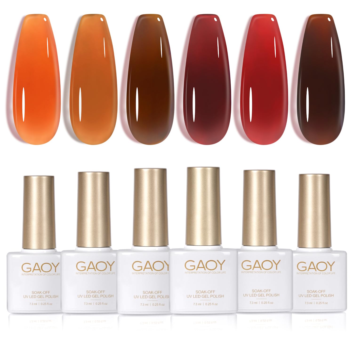 GAOY Jelly Tortoise Brown palette with six transparent gel colors for nails