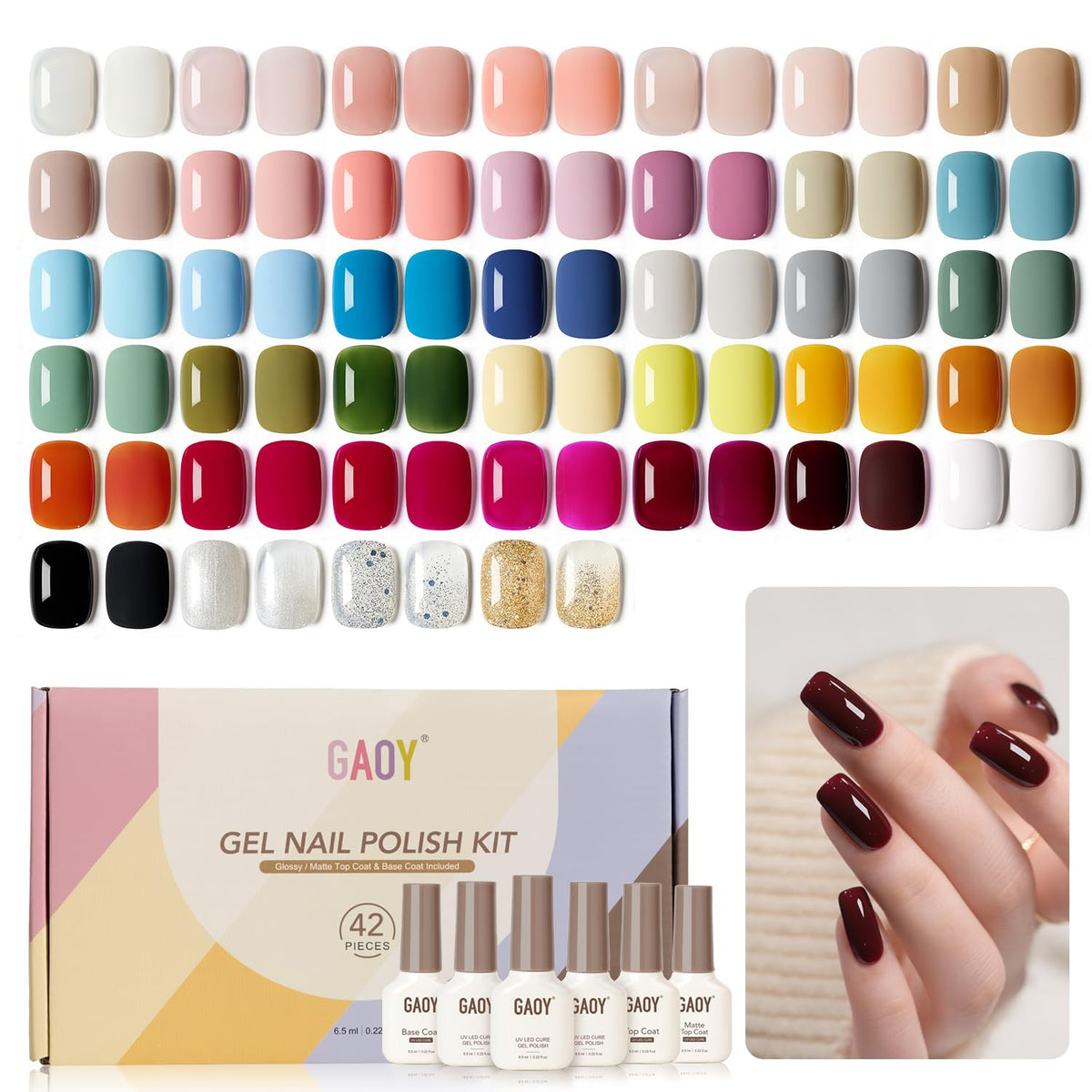 GAOY kit-vernis-gel 42 pièces, boîte ouverte, vaste sélection prête à tester.
