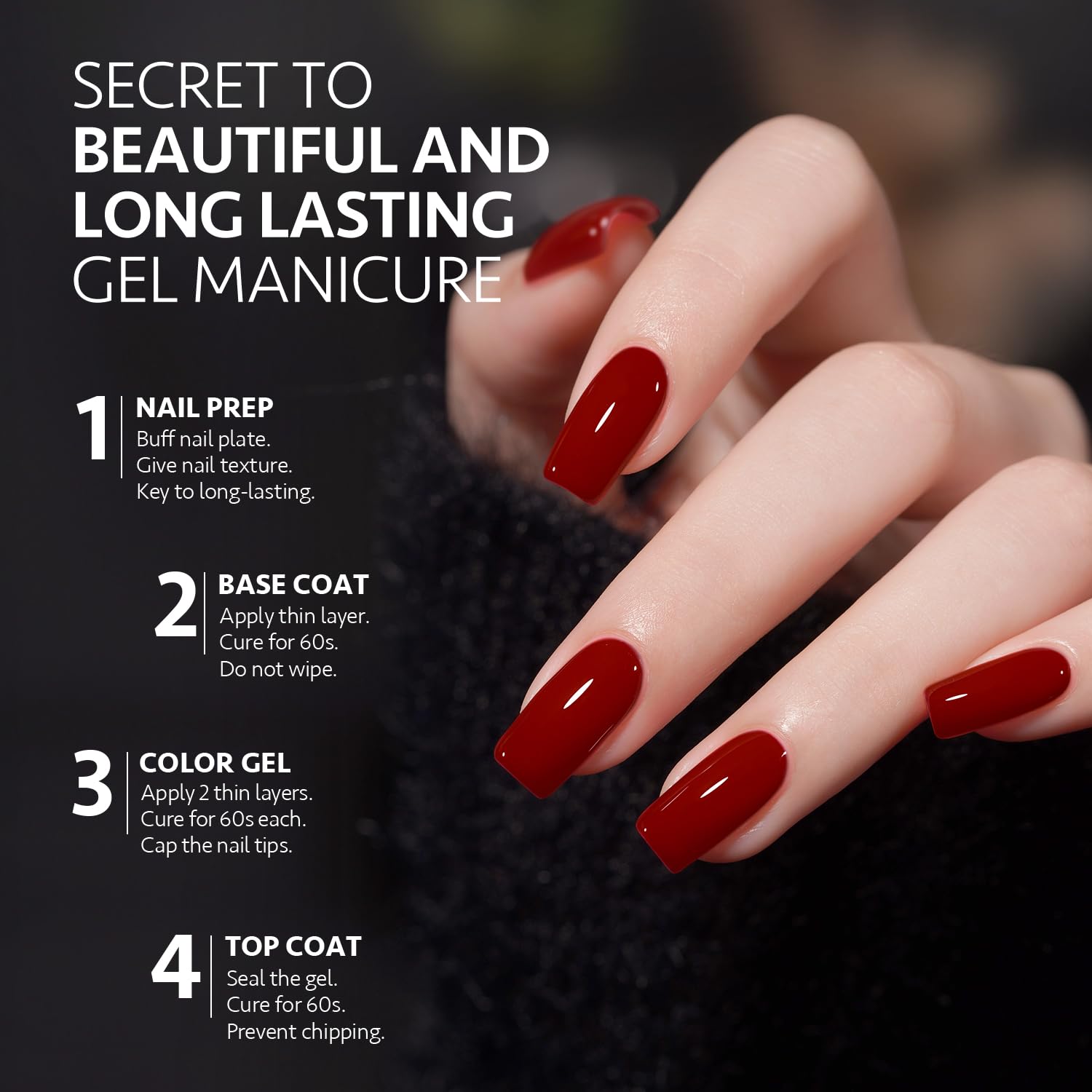 GAOY long-lasting gel finish up to four weeks with proper base and top coat.