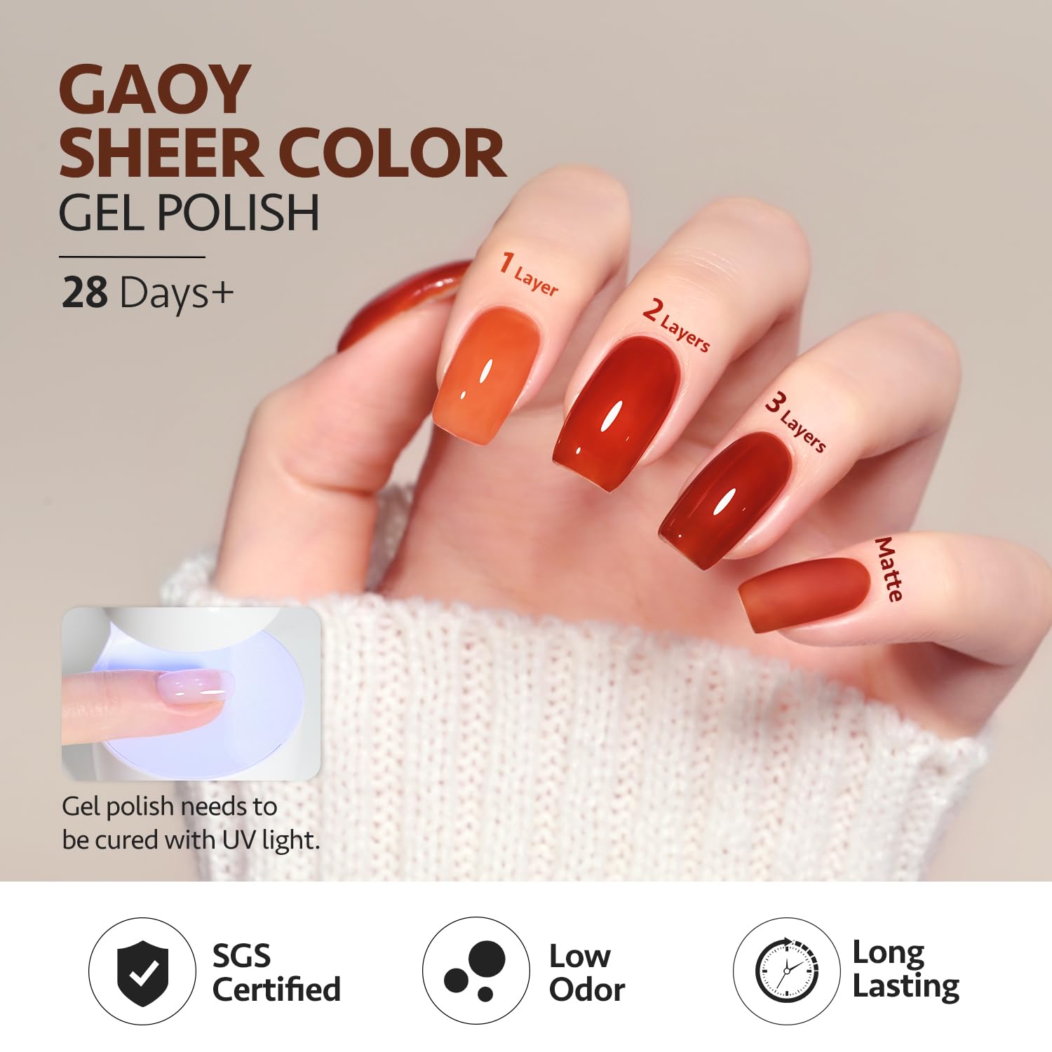 GAOY gel polish offering long wear up to four weeks