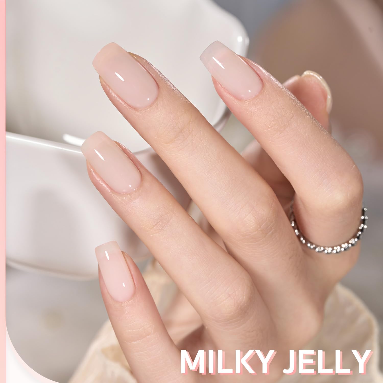 GAOY Milky Jelly Nude cured finish under lamp shows quick 60-second dry.