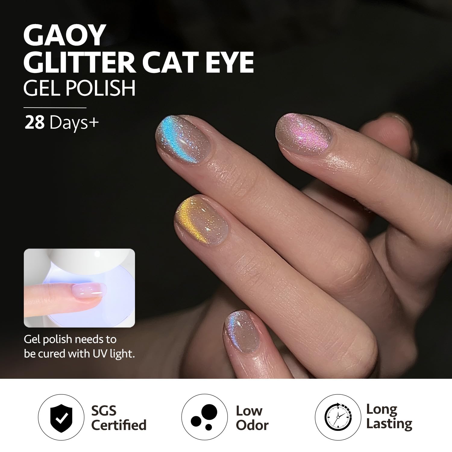 GAOY ongles vernis gel effet œil-de-chat bleu et brillance.