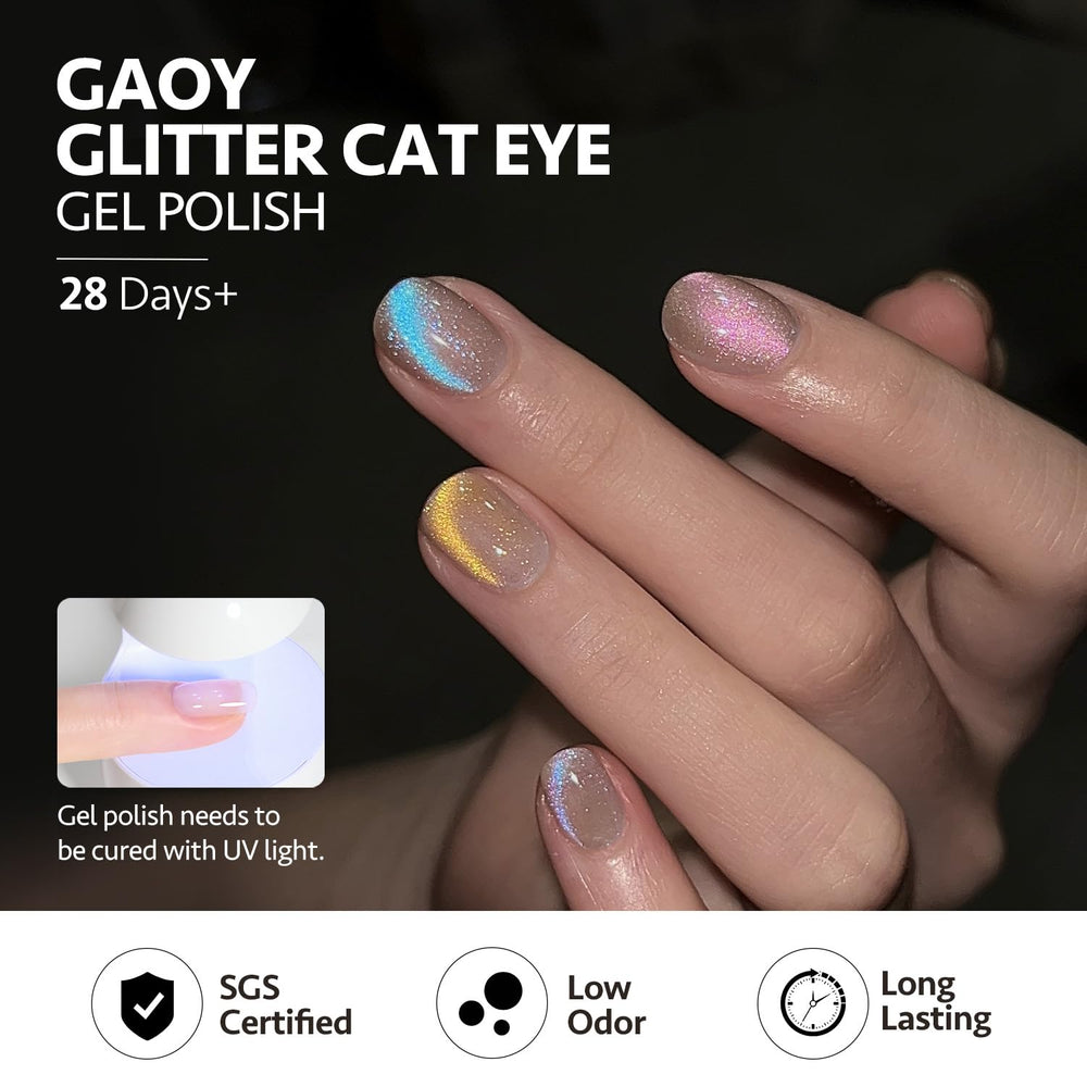 GAOY ongles vernis gel effet œil-de-chat bleu et brillance.