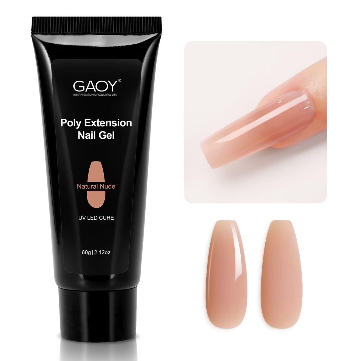 GAOY Poly Gel 60 g – bouteille nude, texture lisse pour extensions durables.