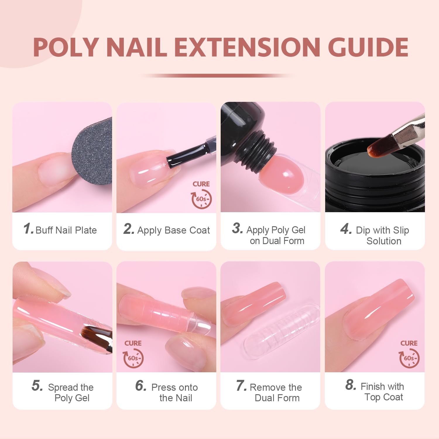GAOY Poly Gel clair brillant, fini lisse pour des ongles soignés.