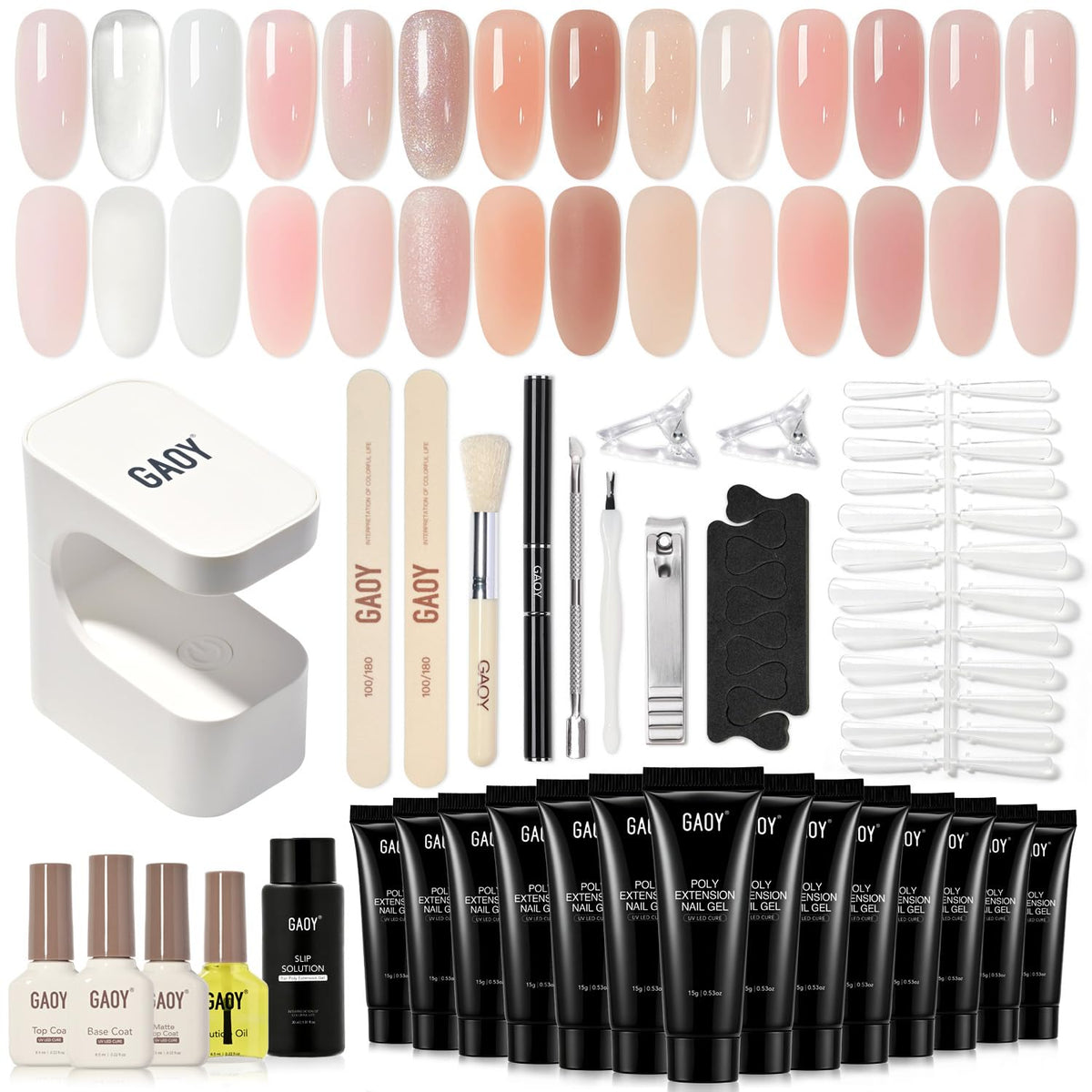 GAOY Poly Gel Kit — lampe-uv pour une cure rapide et uniforme.