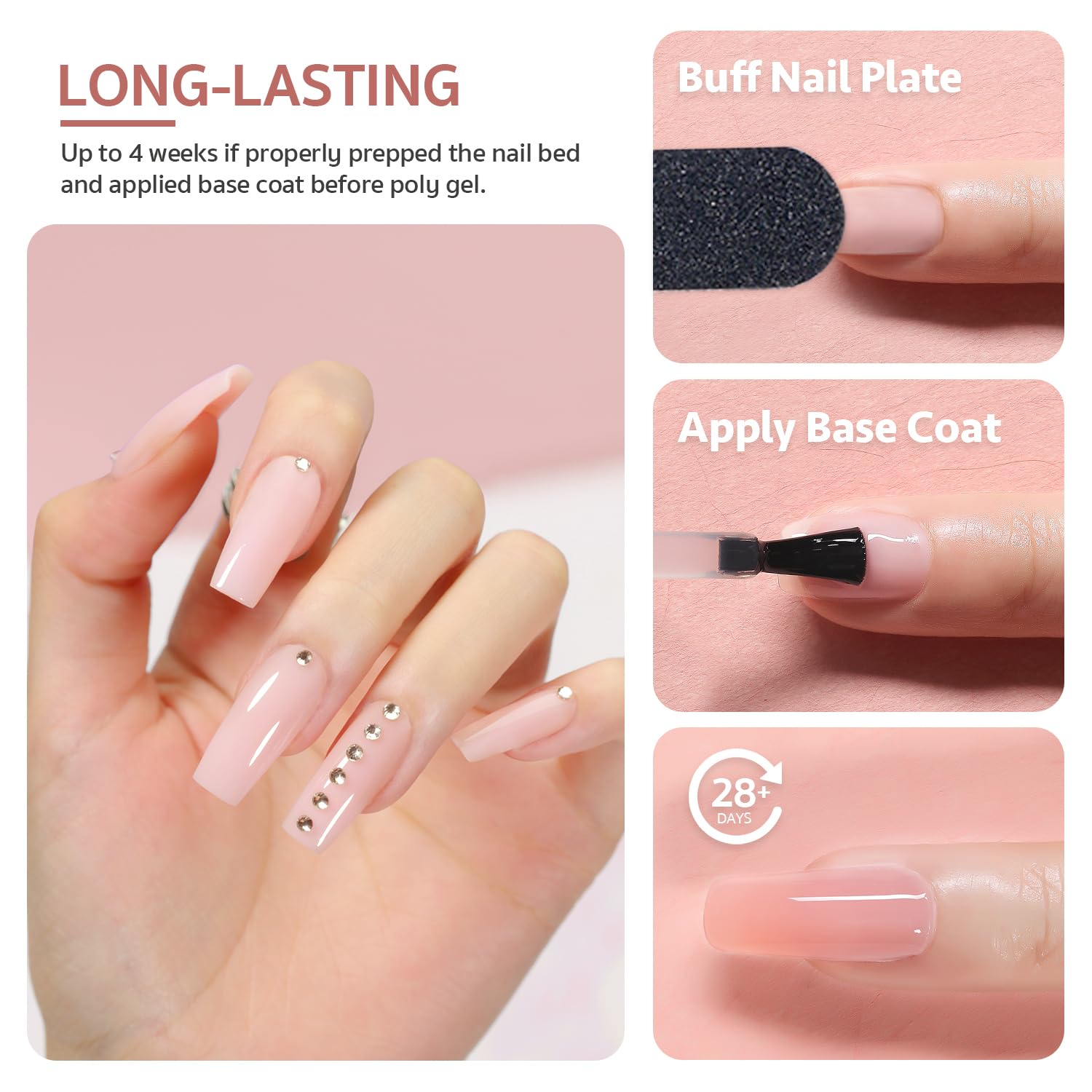 GAOY Poly Gel rose clair, nuance délicate pour des ongles lumineux et élégants.