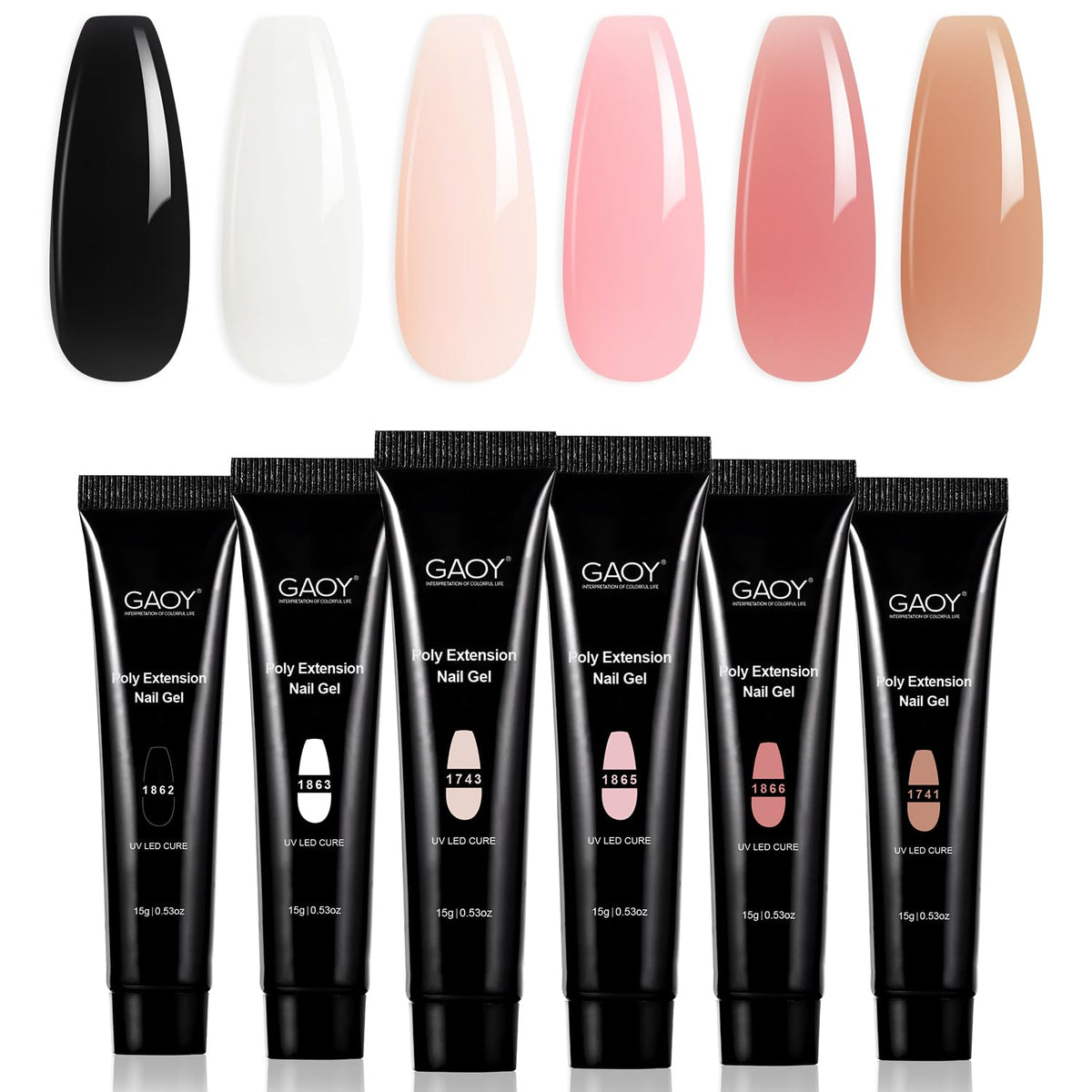 GAOY Poly Gel Set - extensions ongles: palette rose nude noir pour une application facile.
