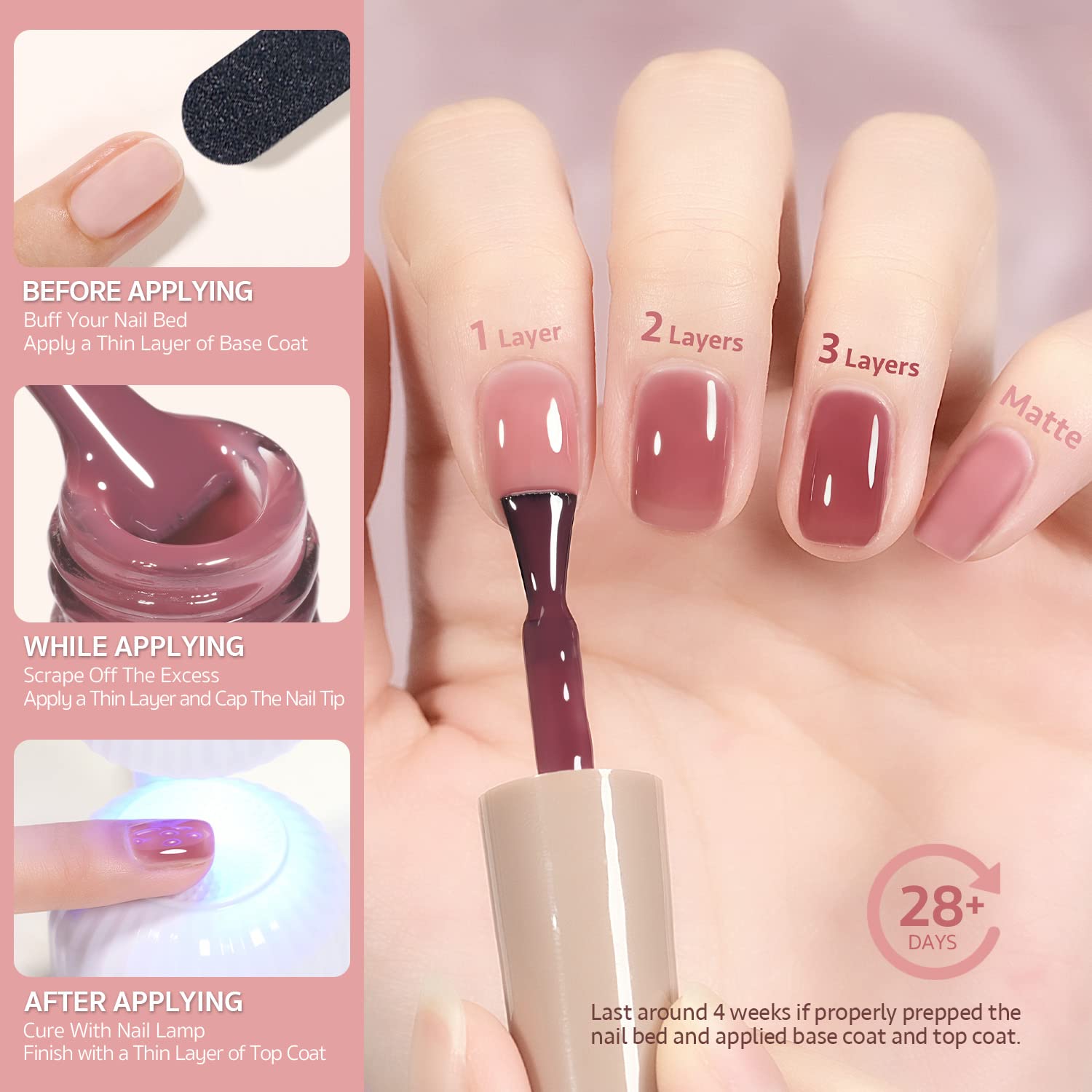 GAOY Vernis rose pâle Rose Garden Gel, accent subtil sur les ongles couleur peau.