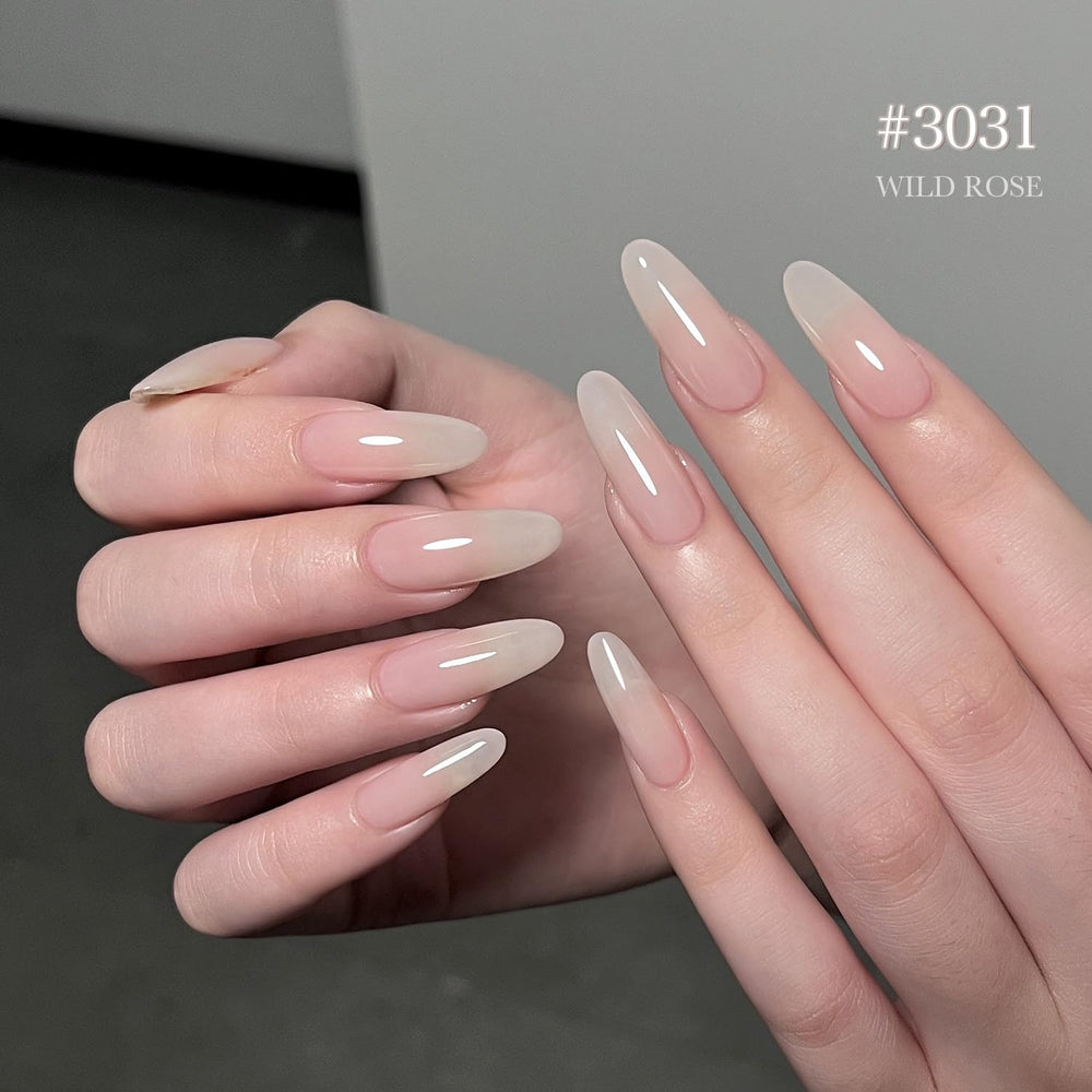 GAOY gel rose pâle transparent, finition jelly pour une manucure légère et chic.